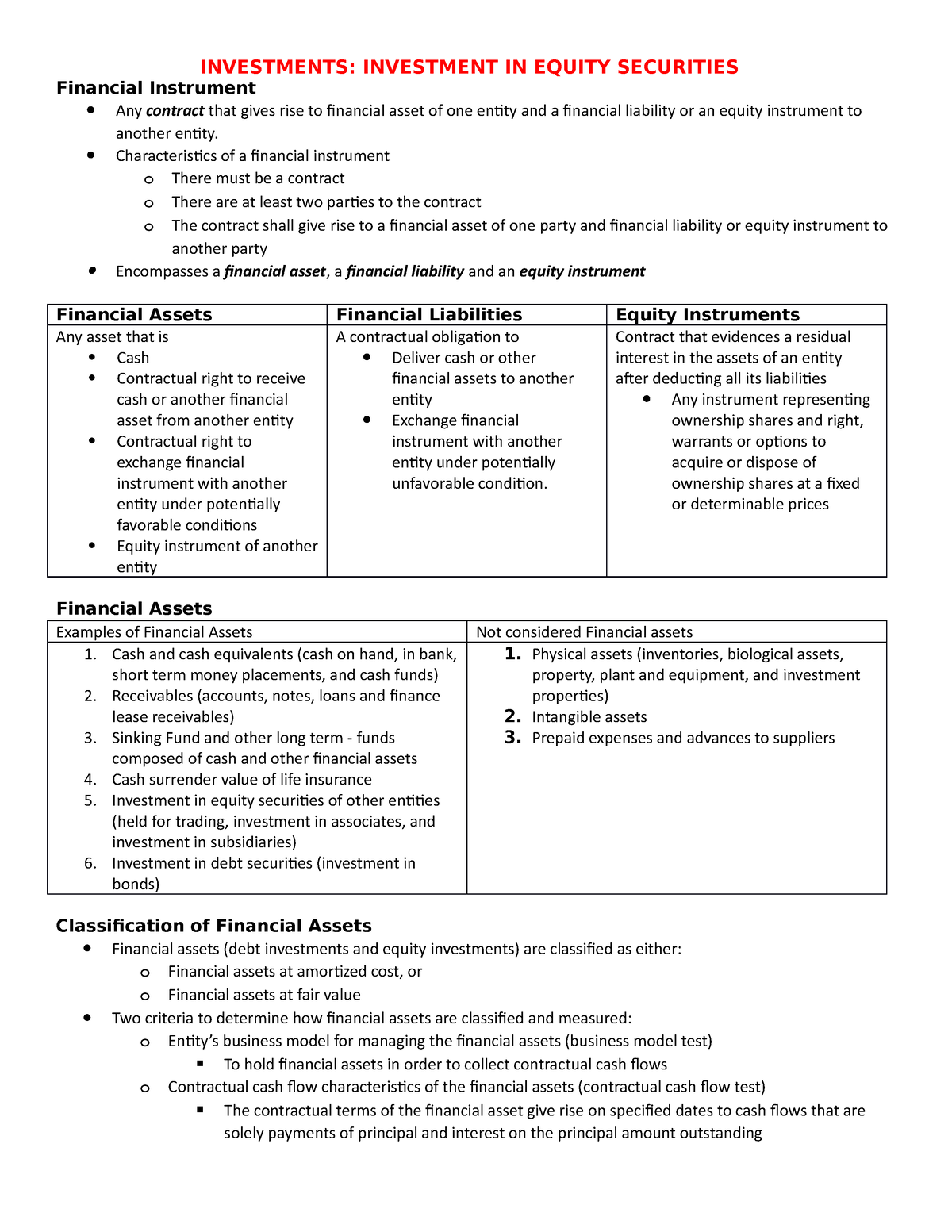 Financial Instrument - Reviewer - INVESTMENTS: INVESTMENT IN EQUITY ...