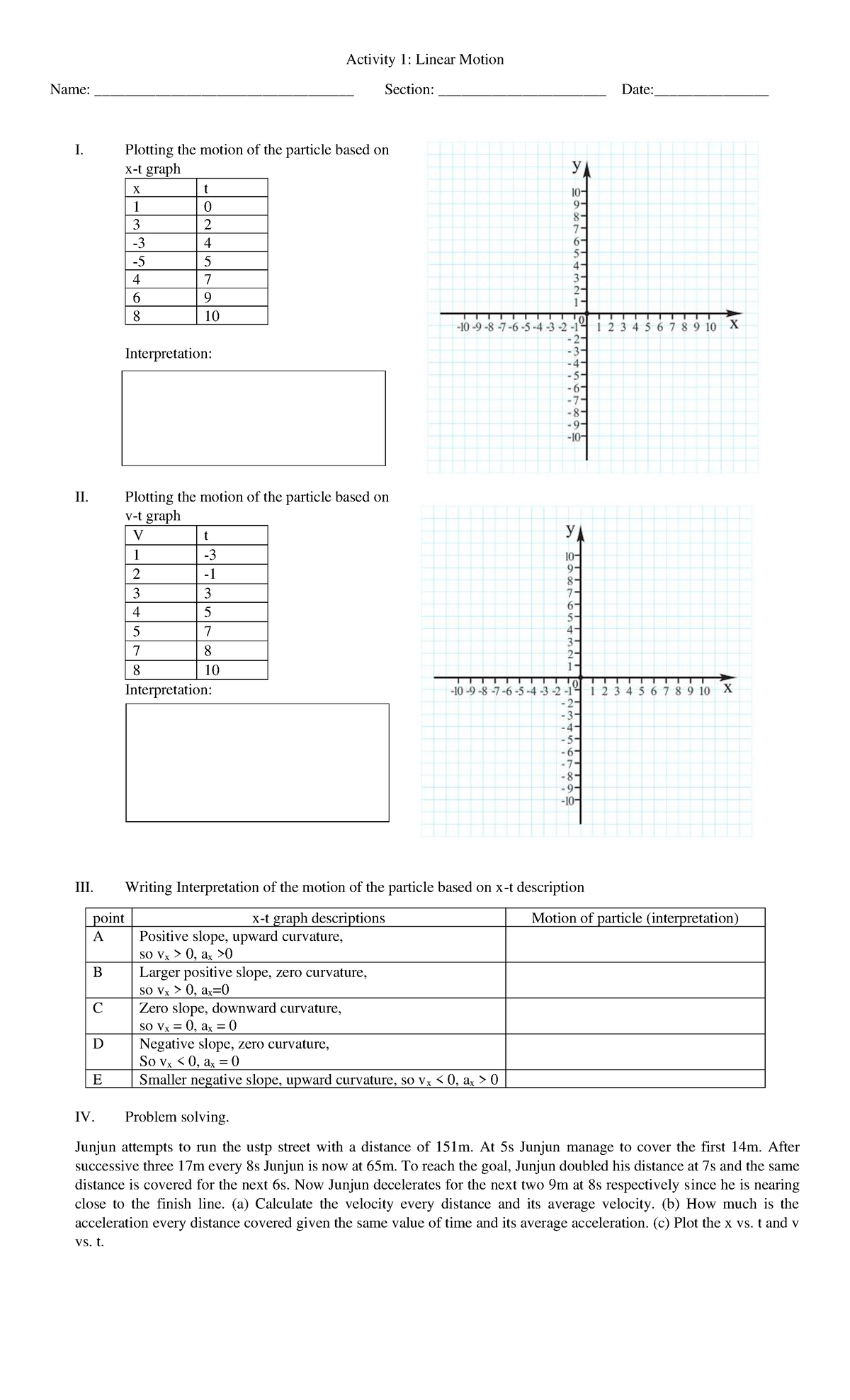 Activity-1_kinematics - Activity 1: Linear Motion Name