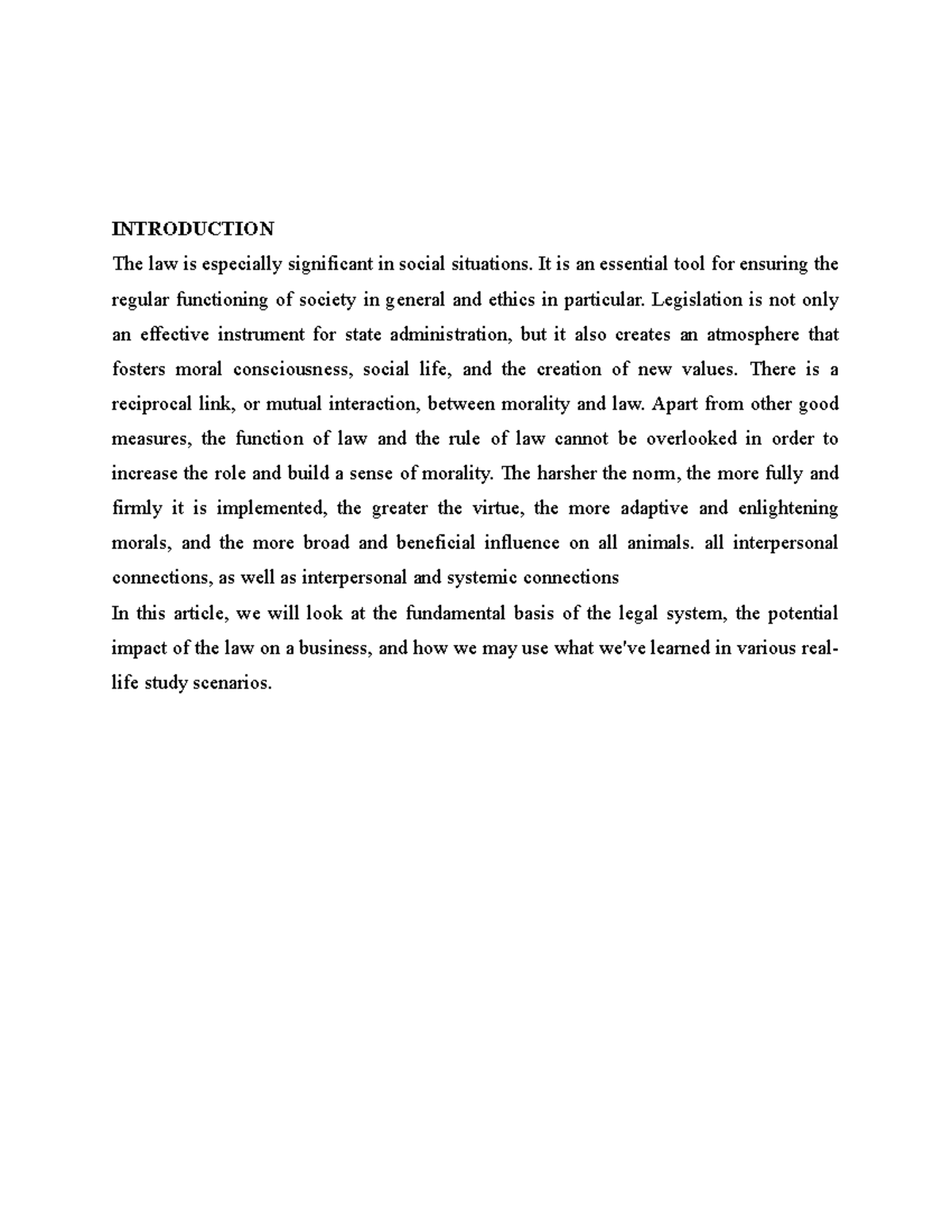 business law cases INTRODUCTION The law is especially significant in