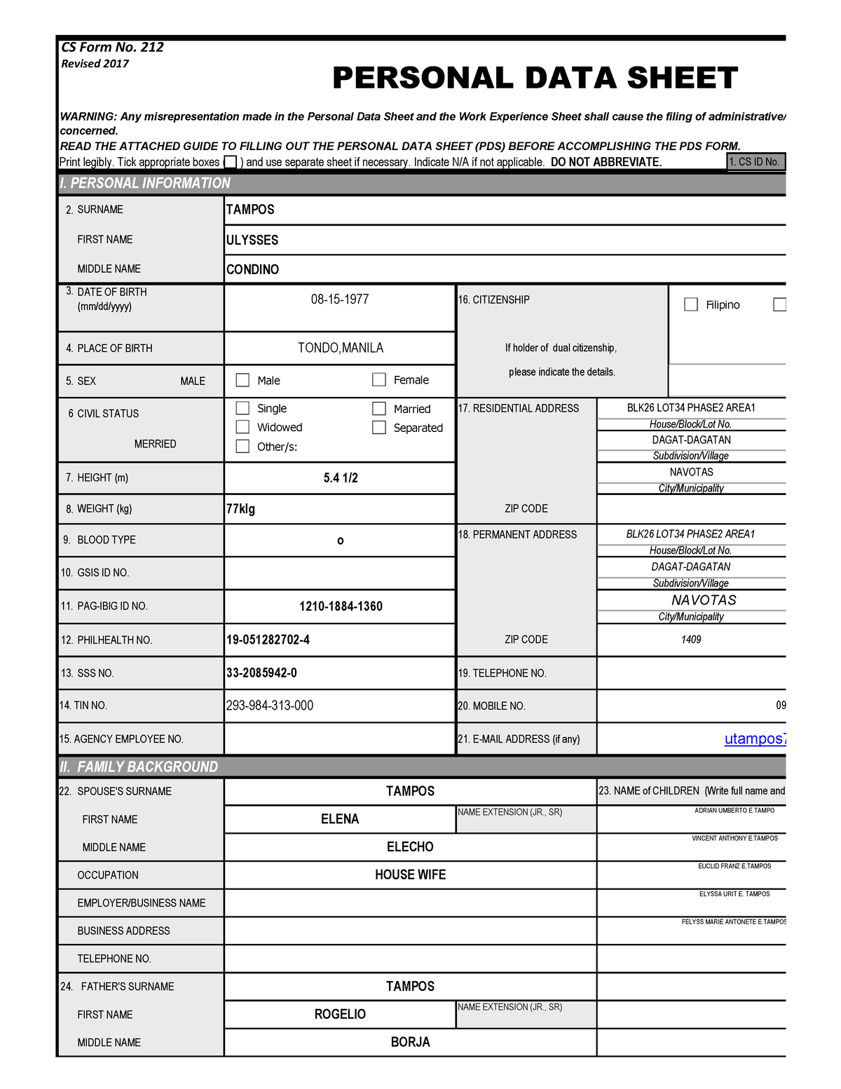 CSC Form No. 212 Personal Data Sheet (PDS) - Blank - Print legibly ...