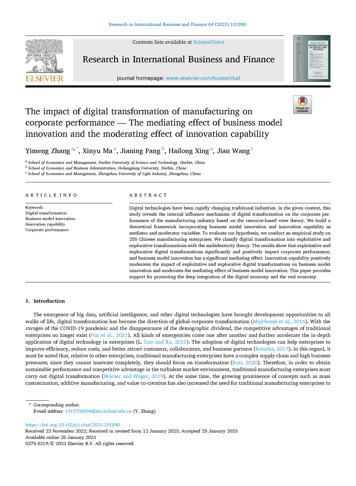 research international business and finance