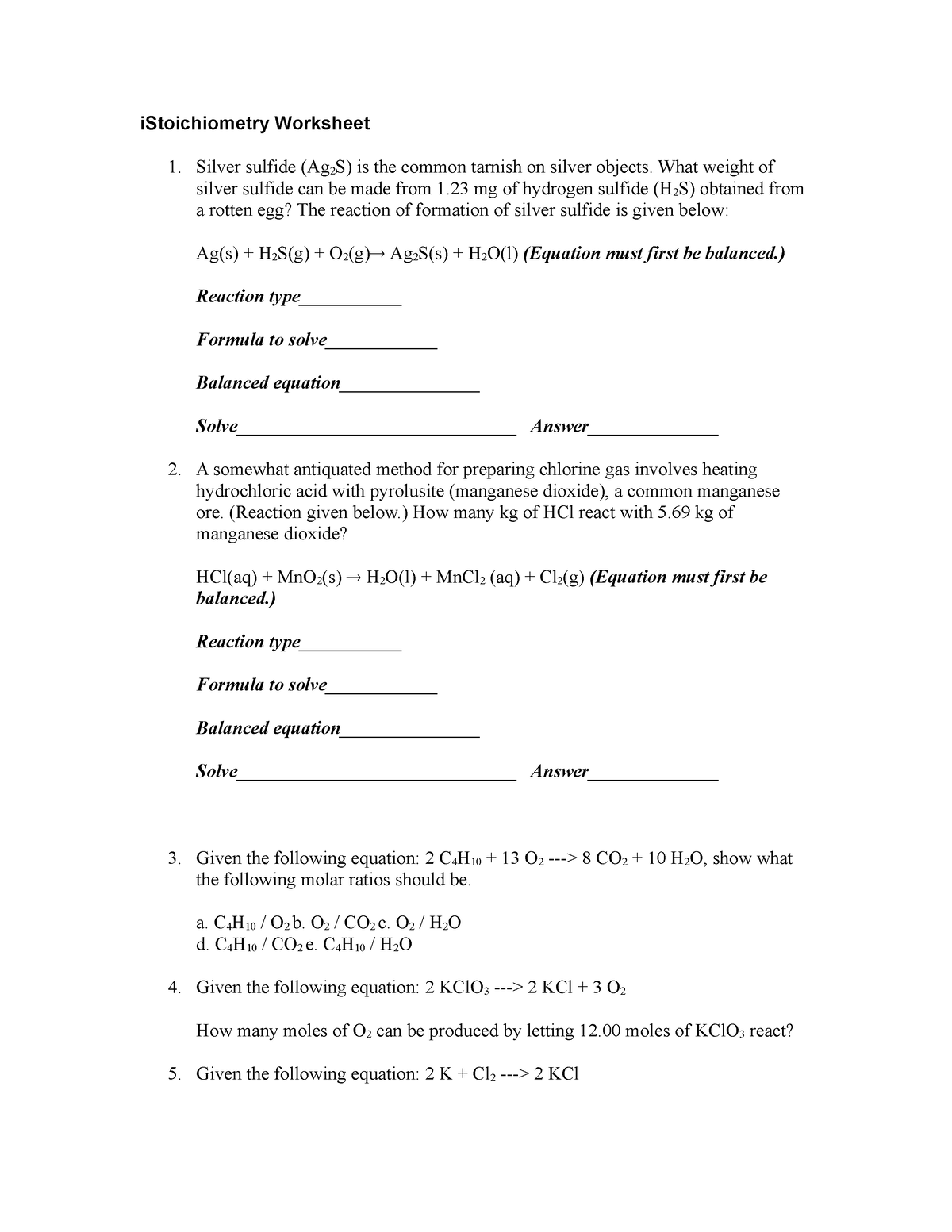 Stoichiometry Worksheet - Silver sulfide (Ag 2 S) is the common tarnish ...