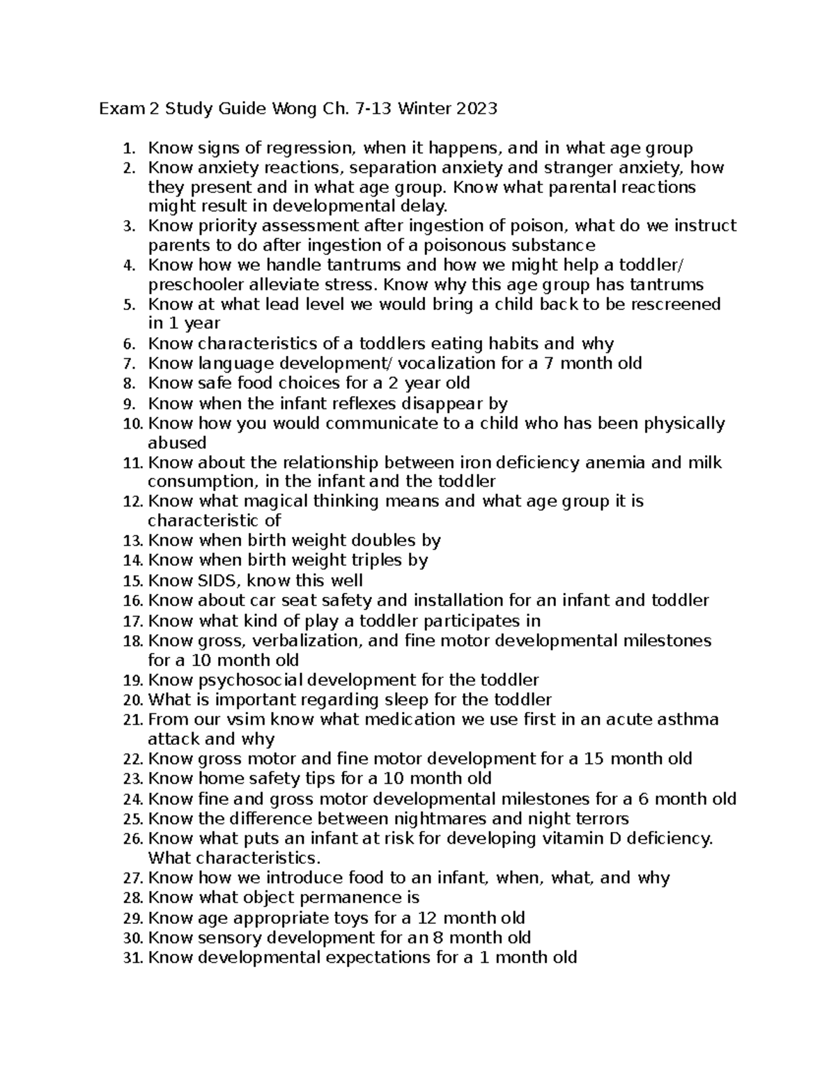 Exam 2 Study Guide Wong Ch 7 13 (2) 2 Exam 2 Study Guide Wong Ch 7 Exam 2 Study Guide Wong Ch 7 13 (2) 2 Exam 2 Study Guide Wong Ch 7