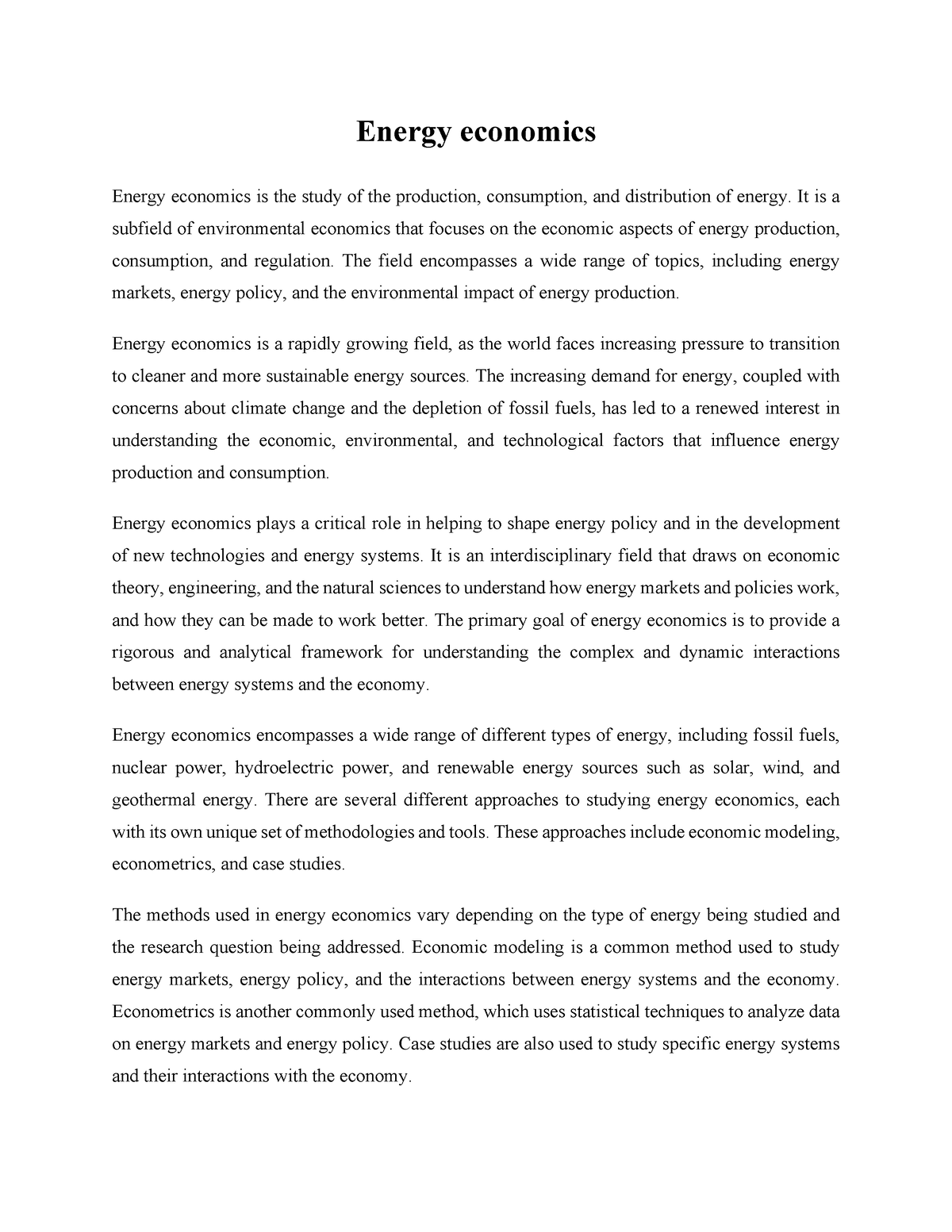 research paper on energy economics