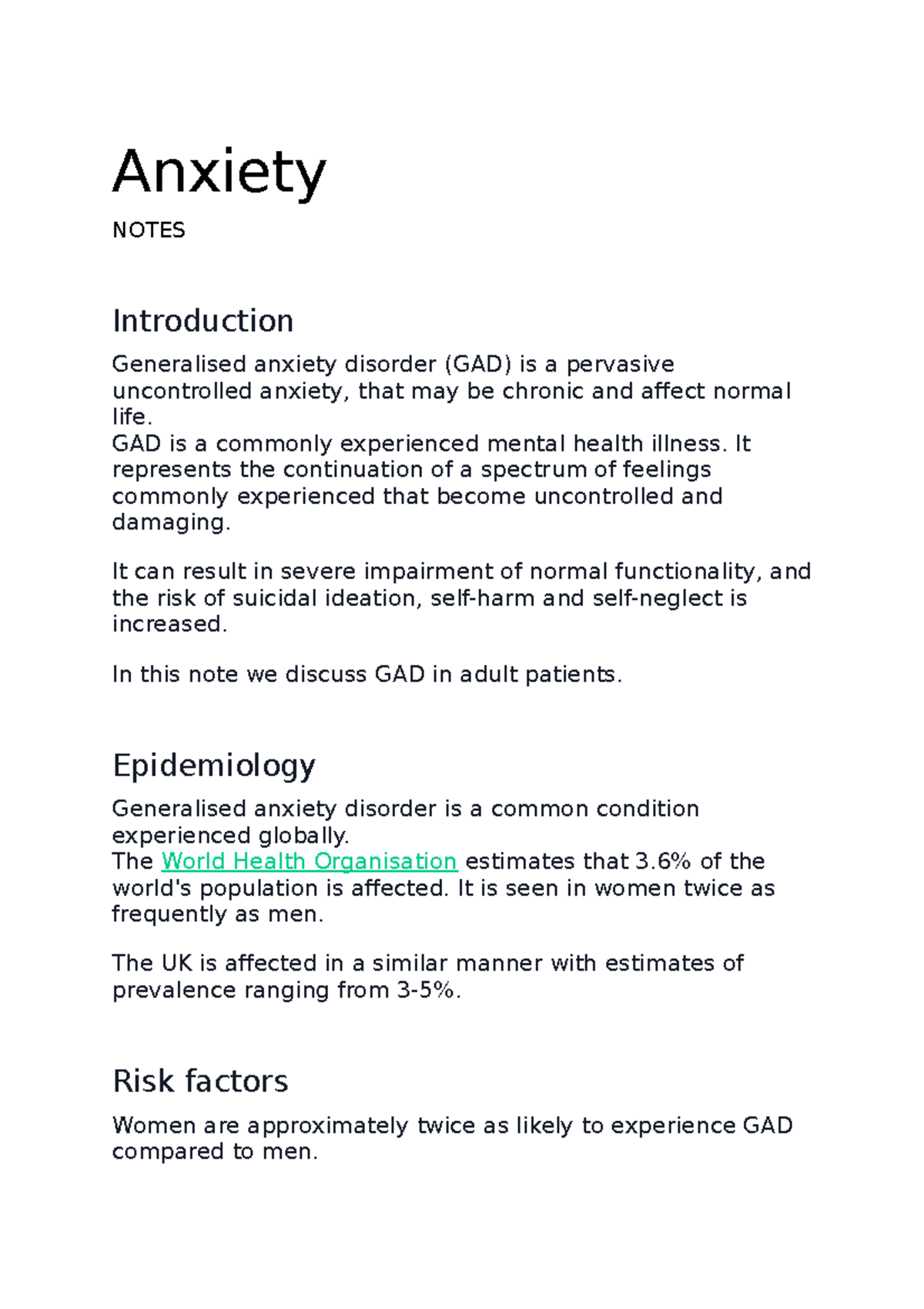 introduction for anxiety disorder research paper