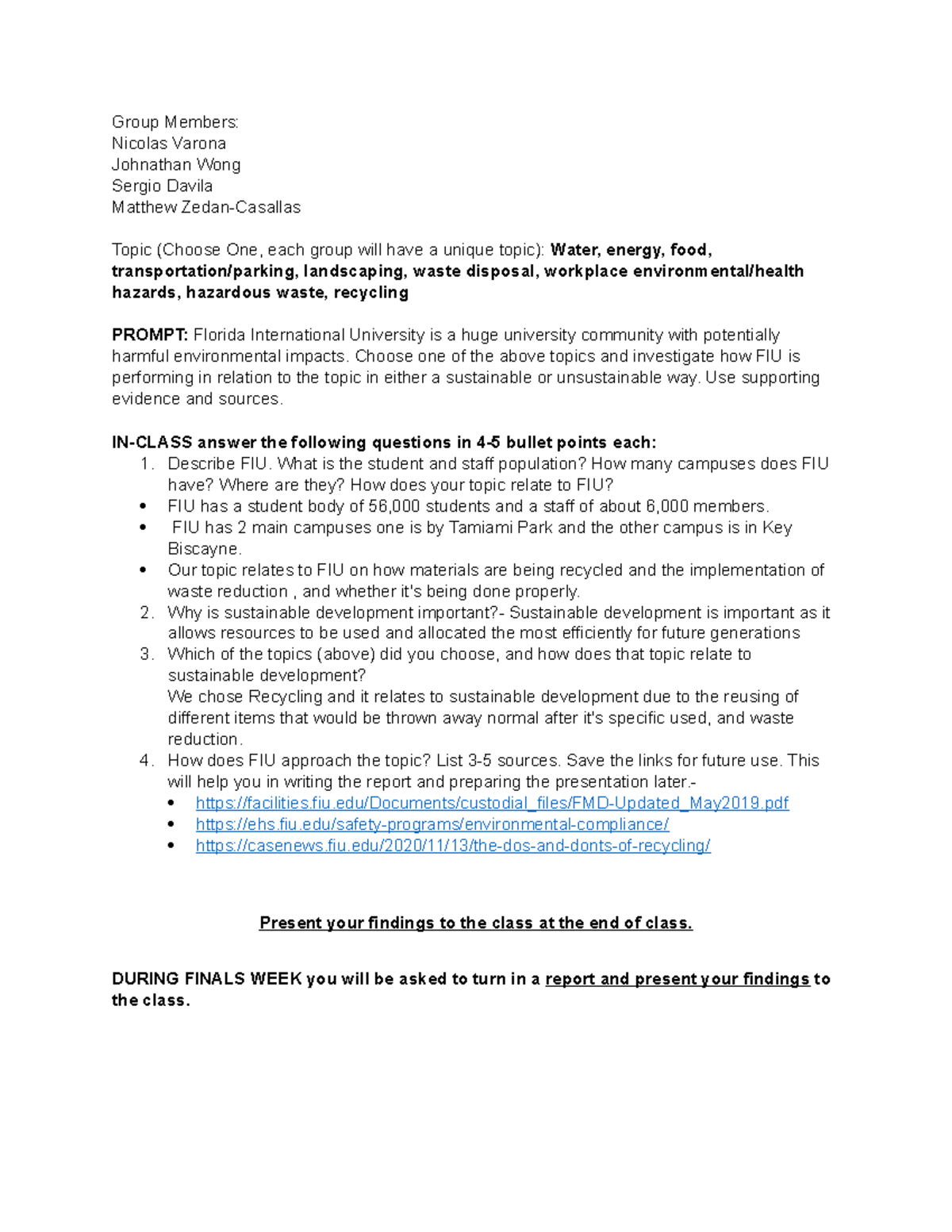 EVRL Campus Audit Worksheet - Group Members: Nicolas Varona Johnathan ...