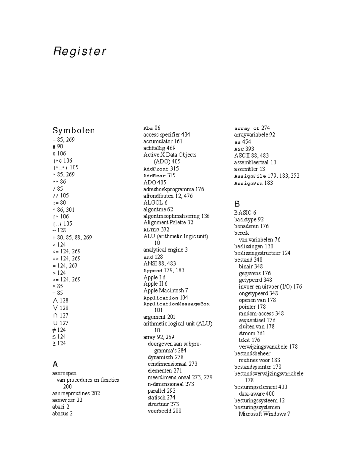 Comprehensive index Register Symbolen 85, 269 90 106 (* 106 (*…*) 105 * 85, 269 ** 86 /