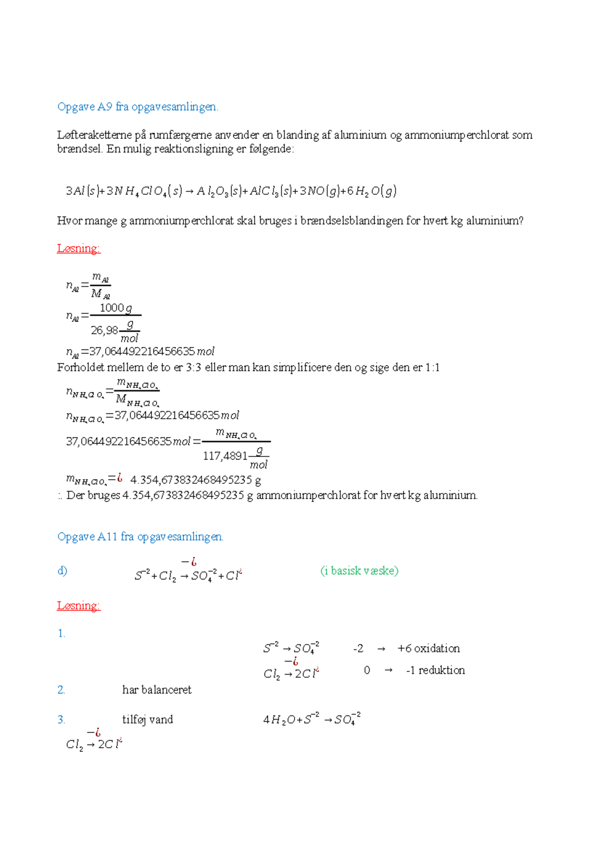 Afleveringen 1 Grundlæggende Kemi - Opgave A9 Fra Opgavesamlingen ...