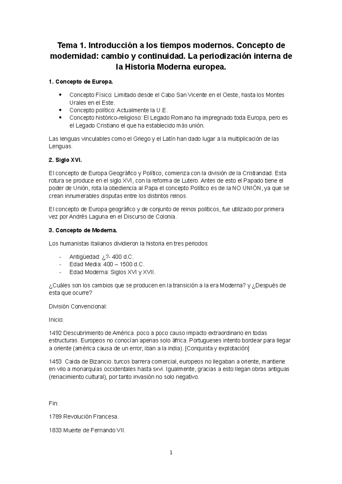 Historia de Europa Moderna I, Apuntes II - Tema 1. a los tiempos ...