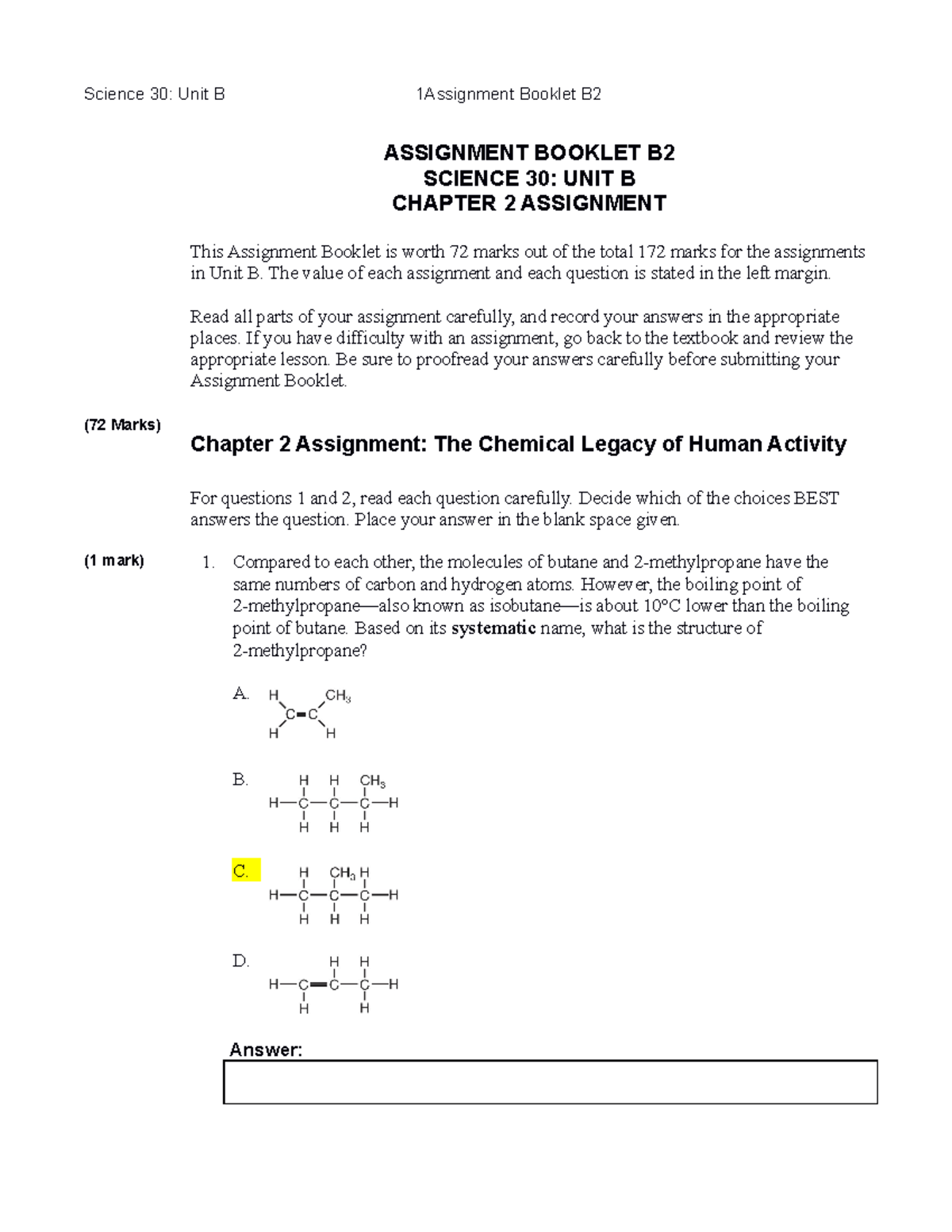 science 30 unit c assignment booklet c1