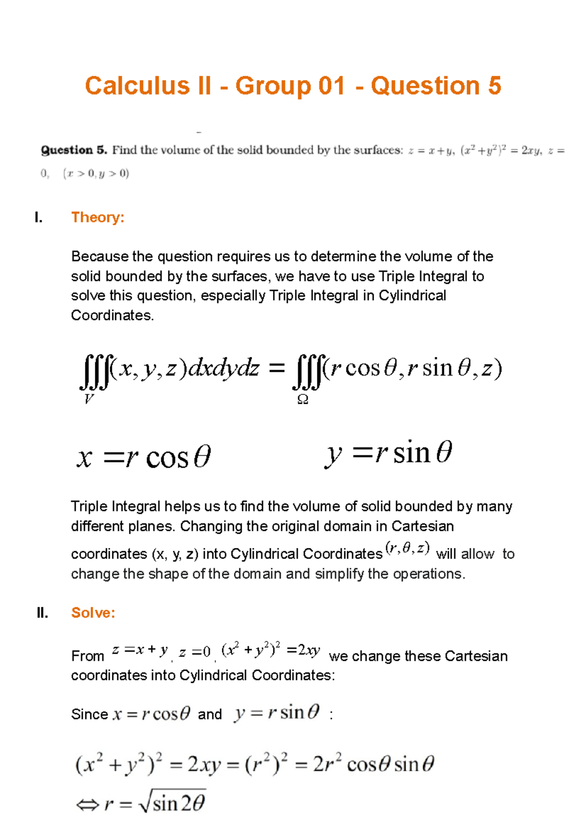 Calculus II - Question for Practice - Calculus II - Group 01 - Question ...