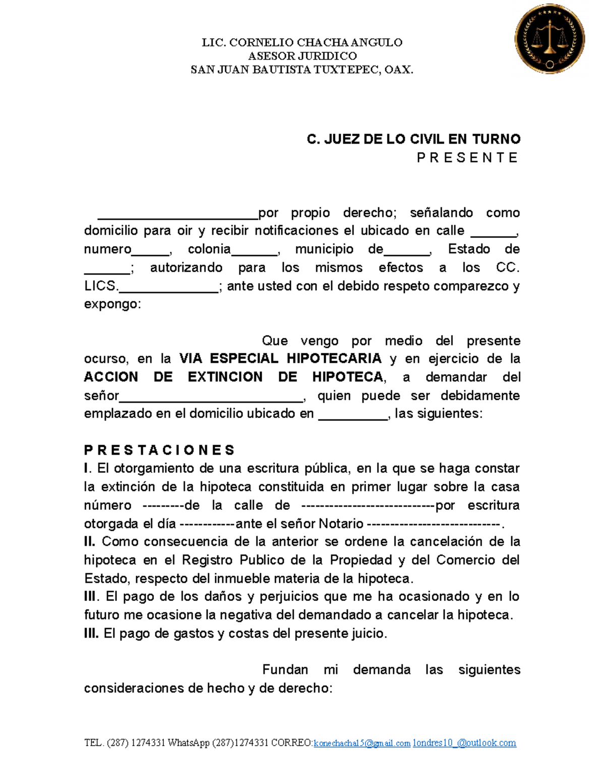 Demanda La Extinci N Y Cancelaci N De Una Hipoteca Asesor Juridico