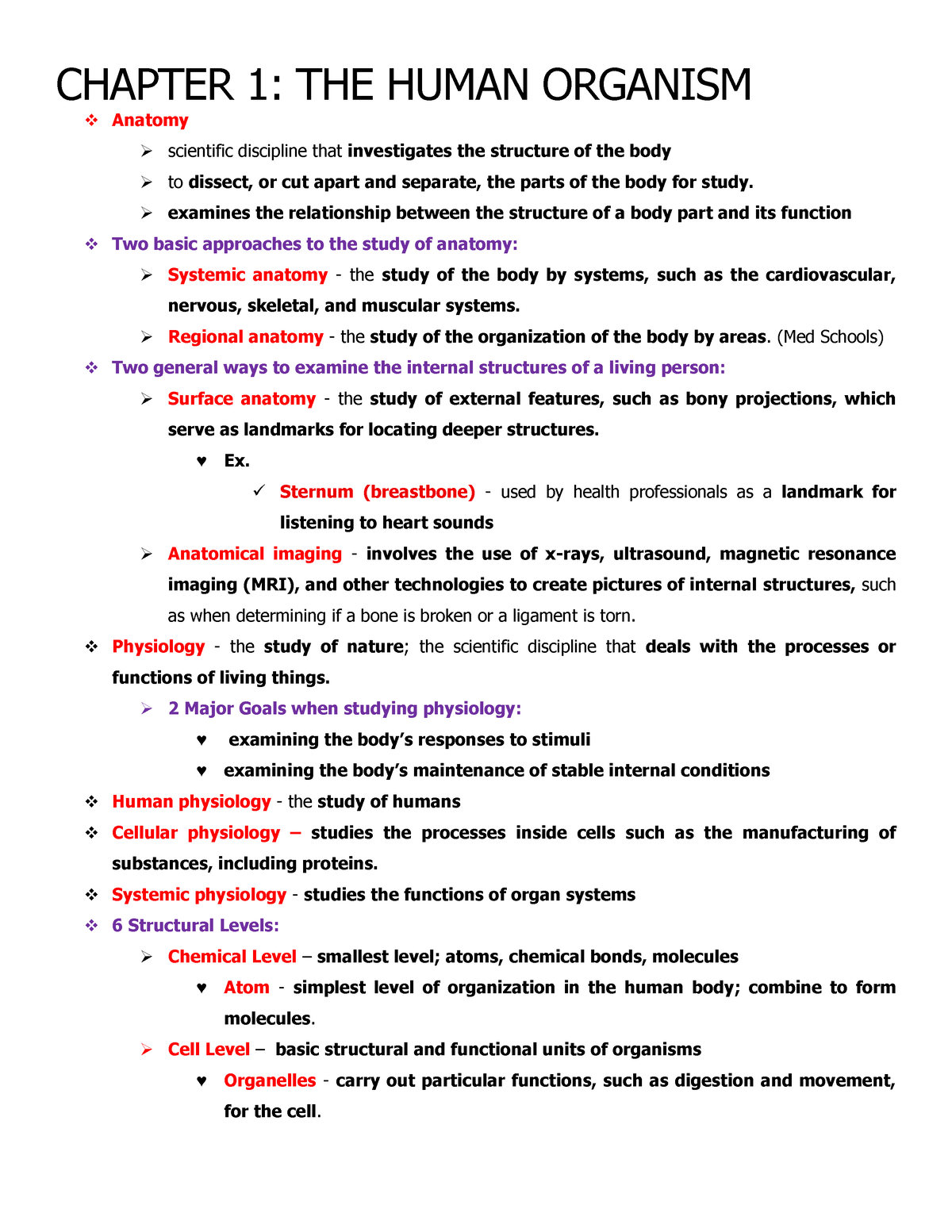 Anaphy Chapter 1 Summary Anatomy And Physiology Nursing Chapter 1 The Human Organism 3682