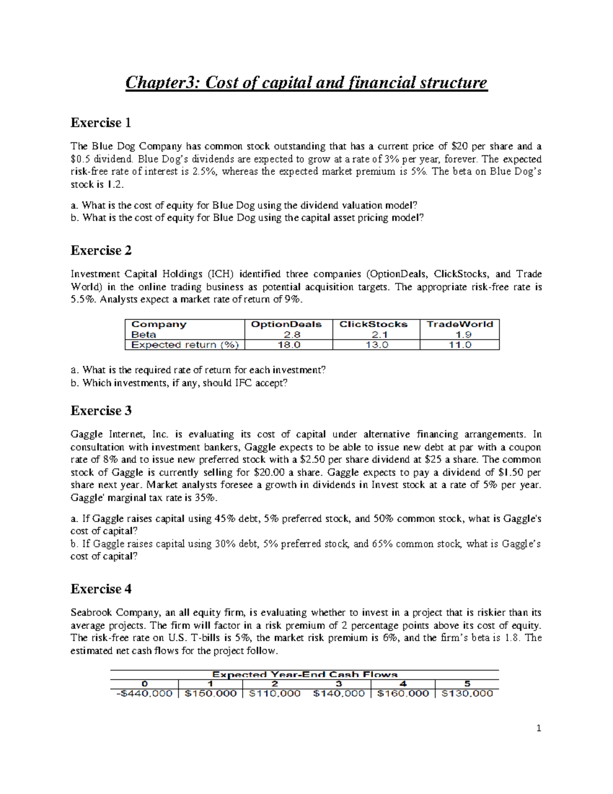 Exercises chapter 3 pdf. - Chapter3: Cost of capital and financial ...