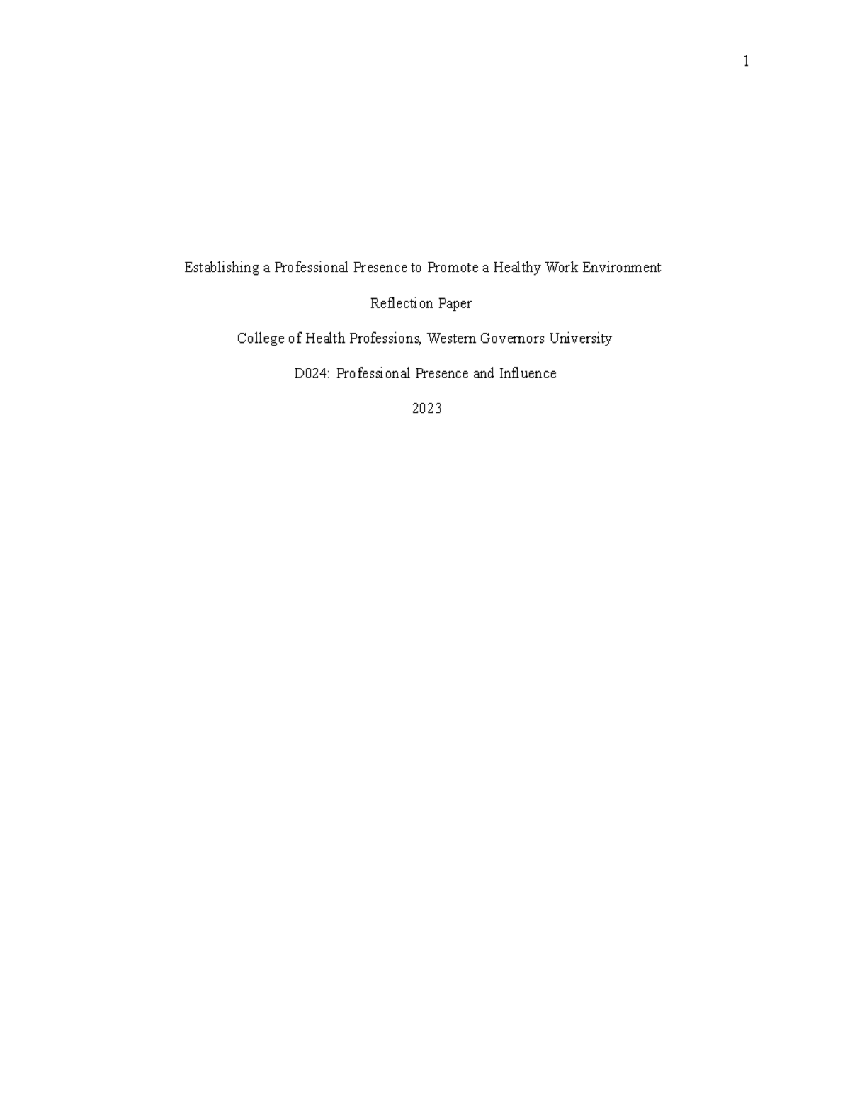 Reflection Paper Template - Establishing a Professional Presence to ...