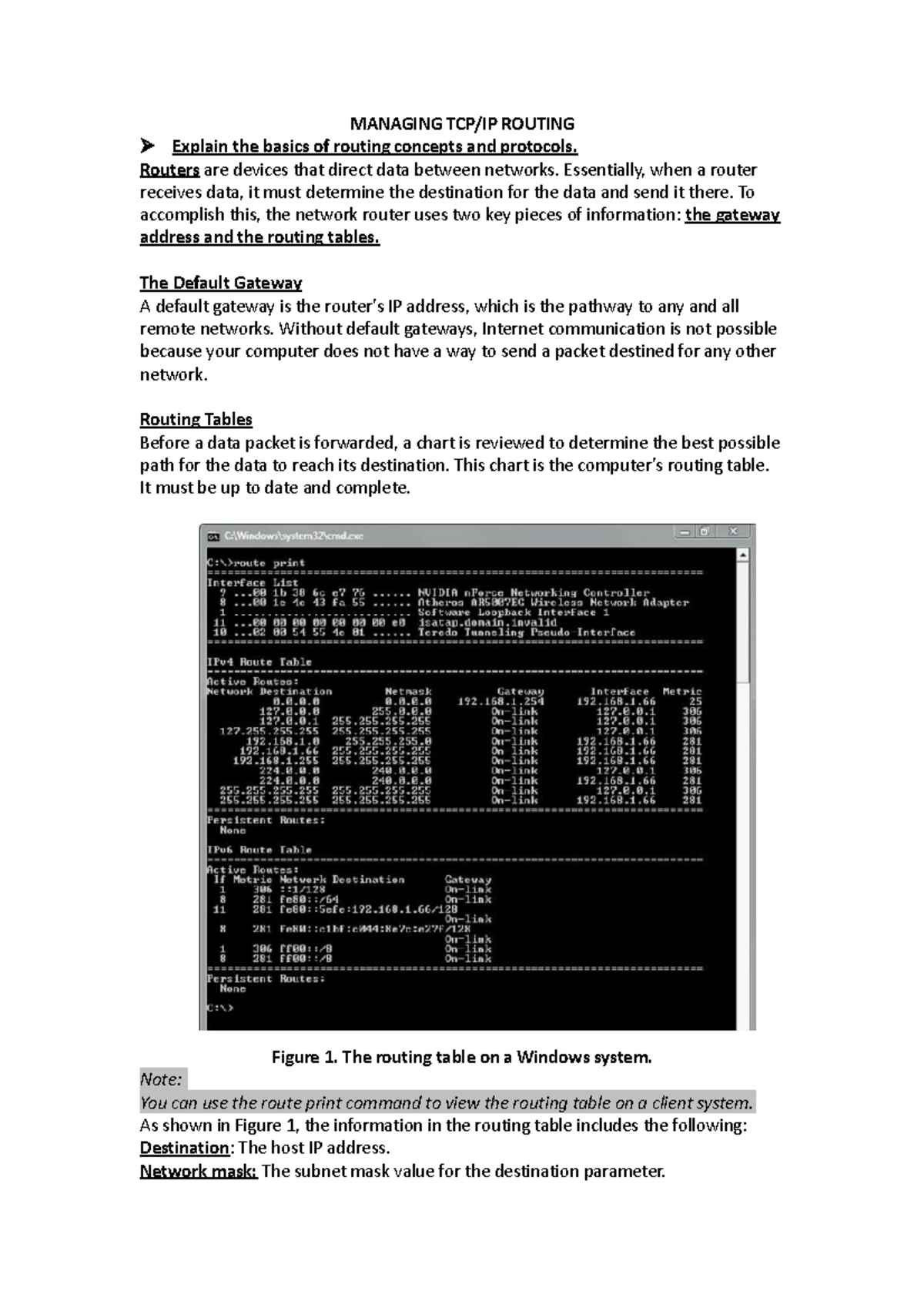 Managing-TCP- Summary - MANAGING TCP/IP ROUTING Explain the basics of ...