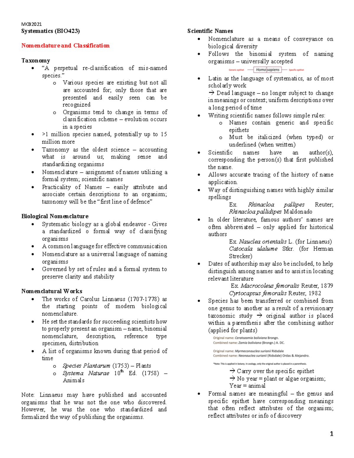 Chapter 2 - Nomenclature and Classification - Systematics (BIO423 ...