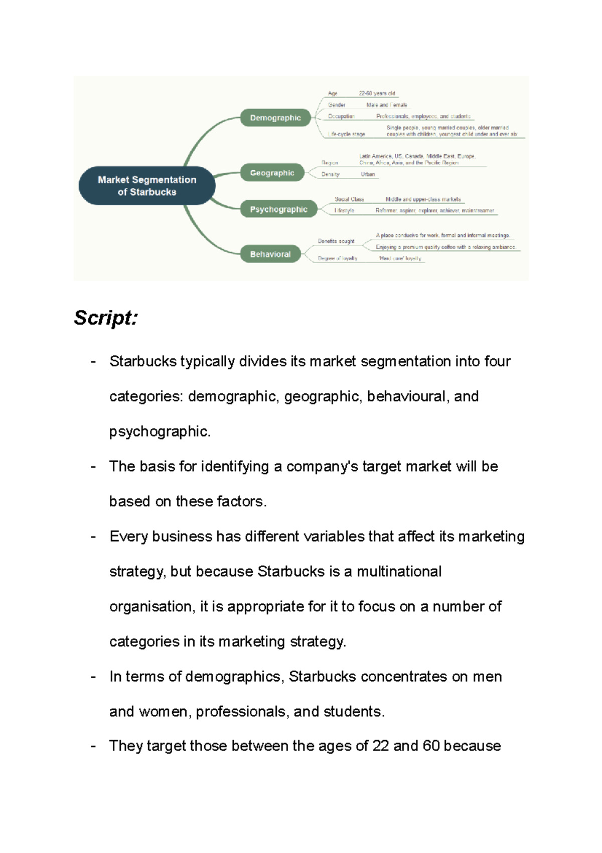StarbuckSegmentation1 Script Starbucks typically divides its