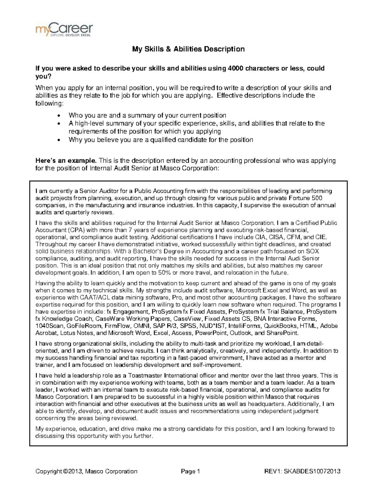 Skills Abilities Description - My Skills & Abilities Description ...