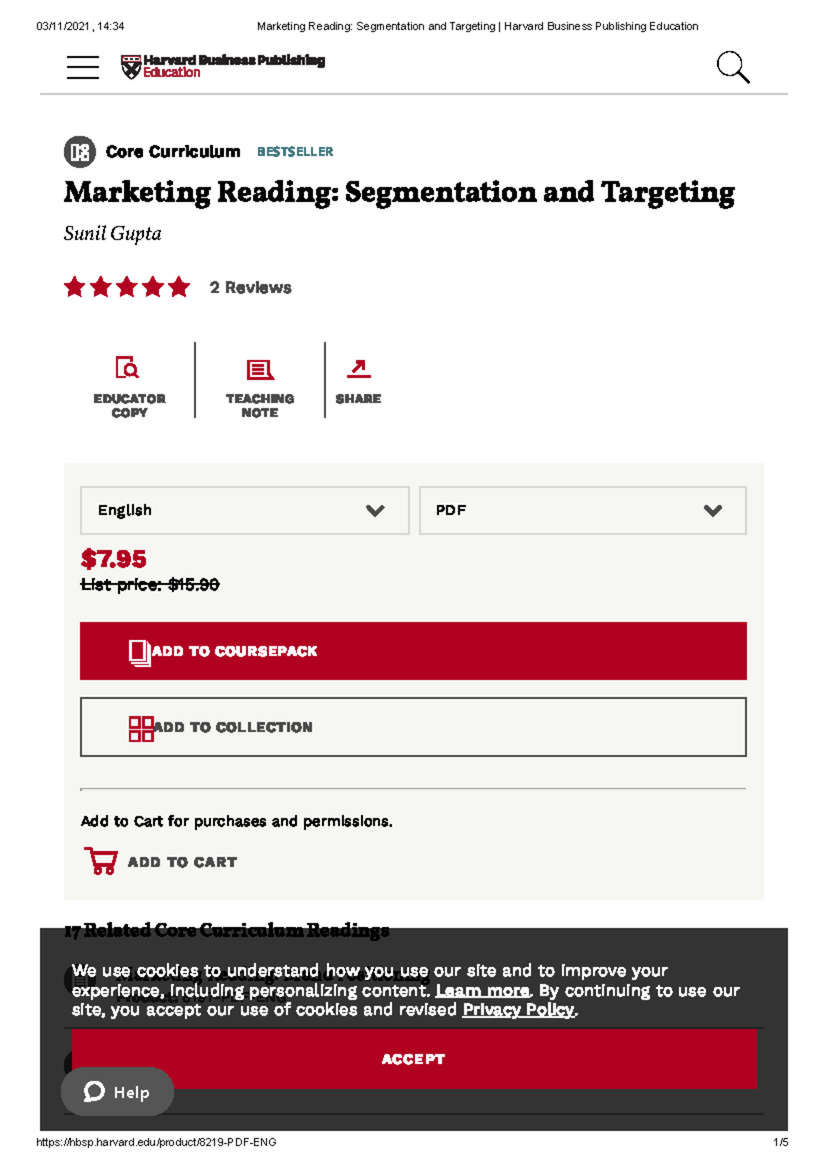 Marketing Reading Segmentation and Targeting Harvard Business ...