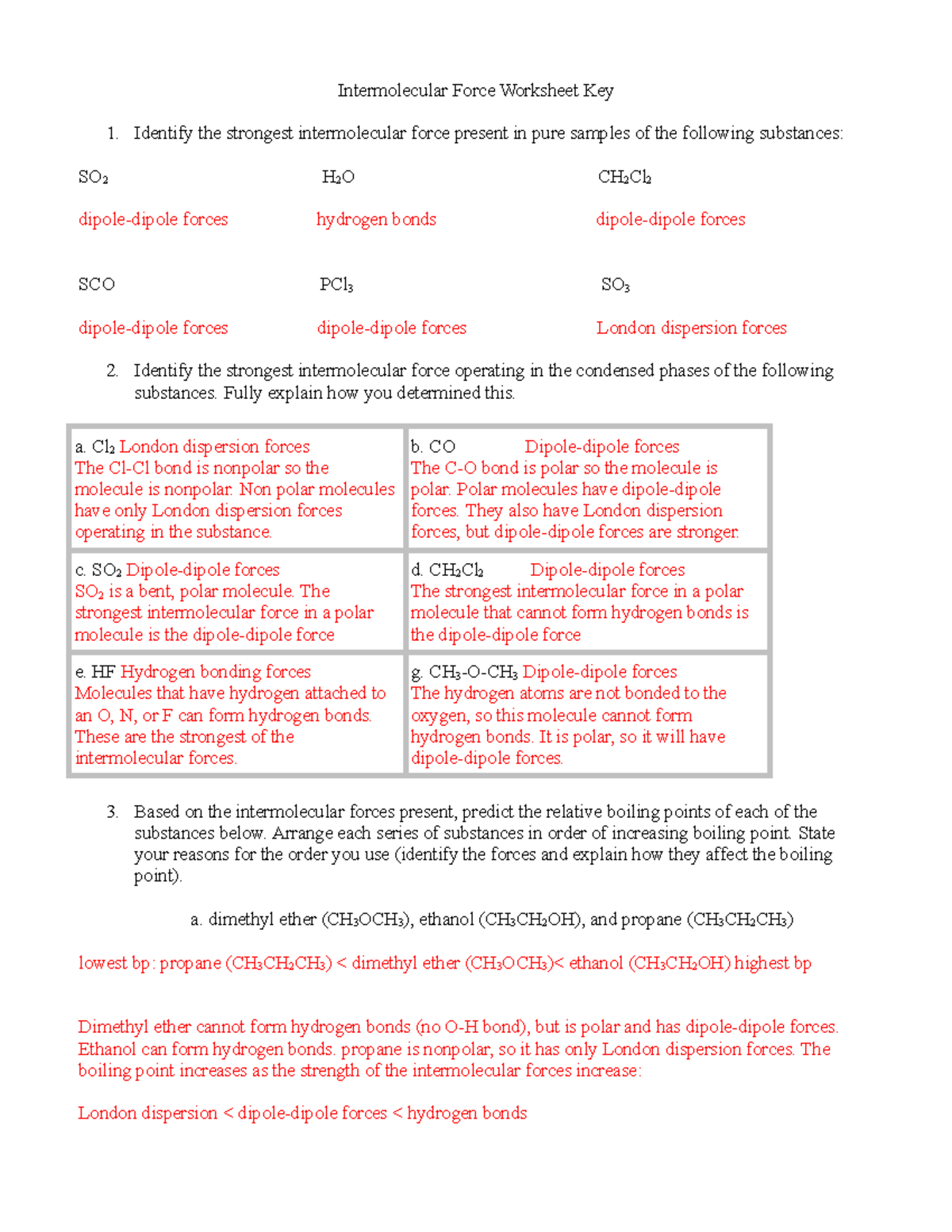 Physical Science Grade 11 Intermolecular Forces Answer Key