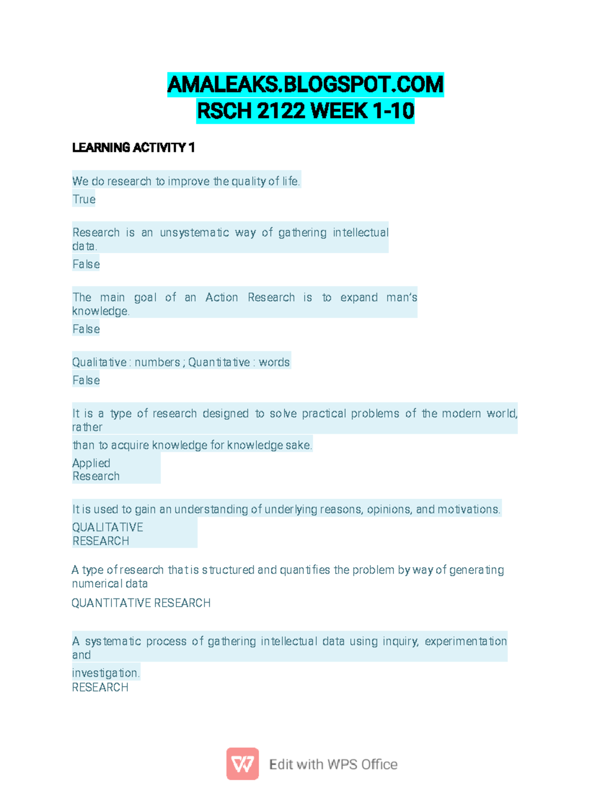 [ Amaleaks - AMALEAKS.BLOGSPOT RSCH 2122 WEEK 1- LEARNING ACTIVITY 1 We ...