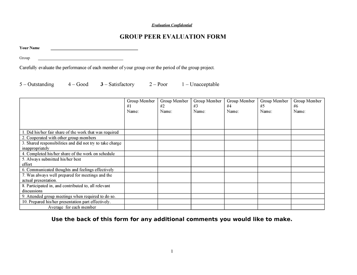 ISB Group Peer Evaluation Form - Evaluation Confidential GROUP PEER ...