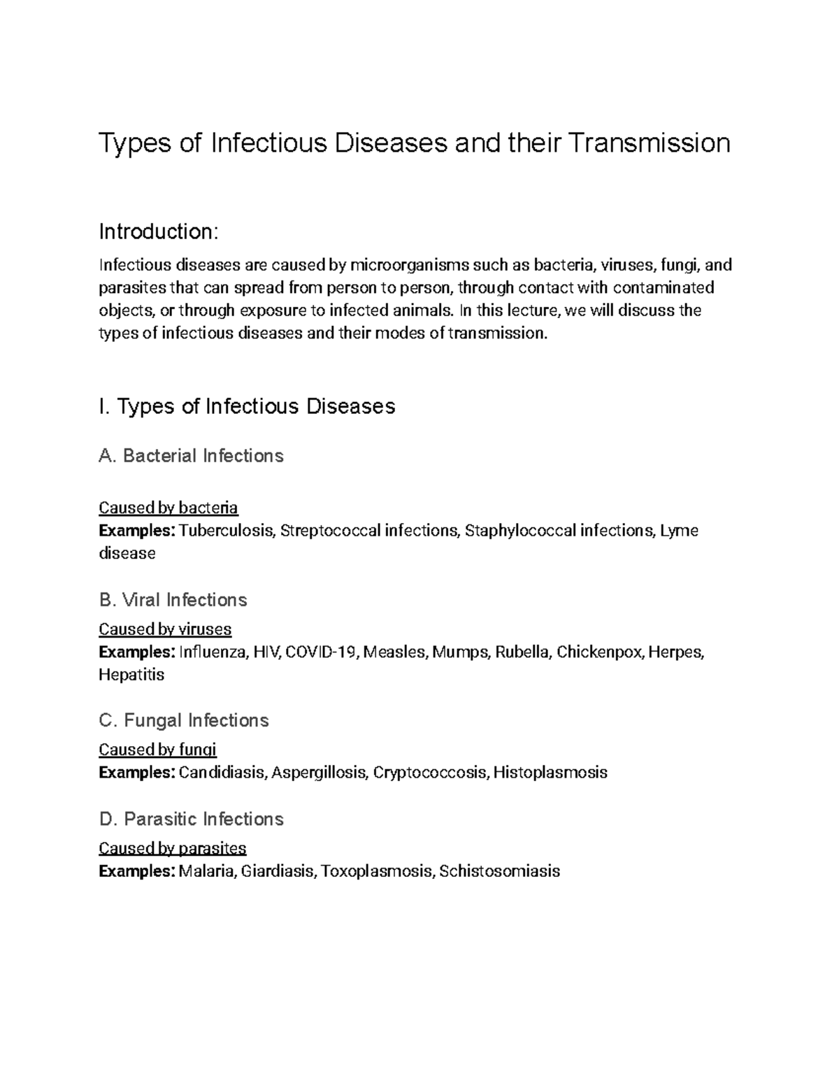 different types of infectious diseases essay