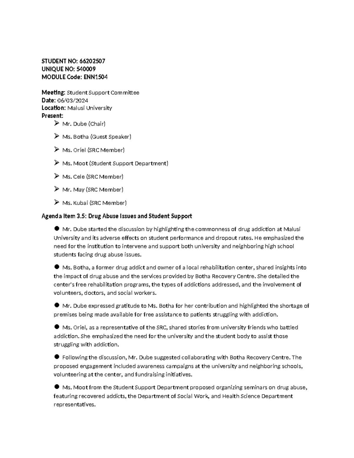 enn1504 assignment 1 memorandum