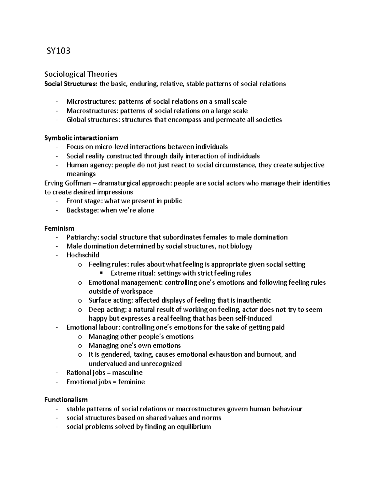 SY103 - SY Sociological Theories Social Structures: the basic, enduring ...