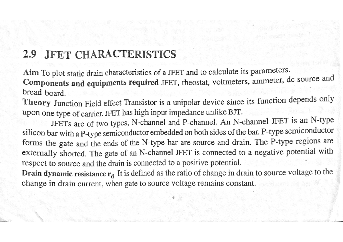 Brief explanation about the practical notes JFET Characteristics for