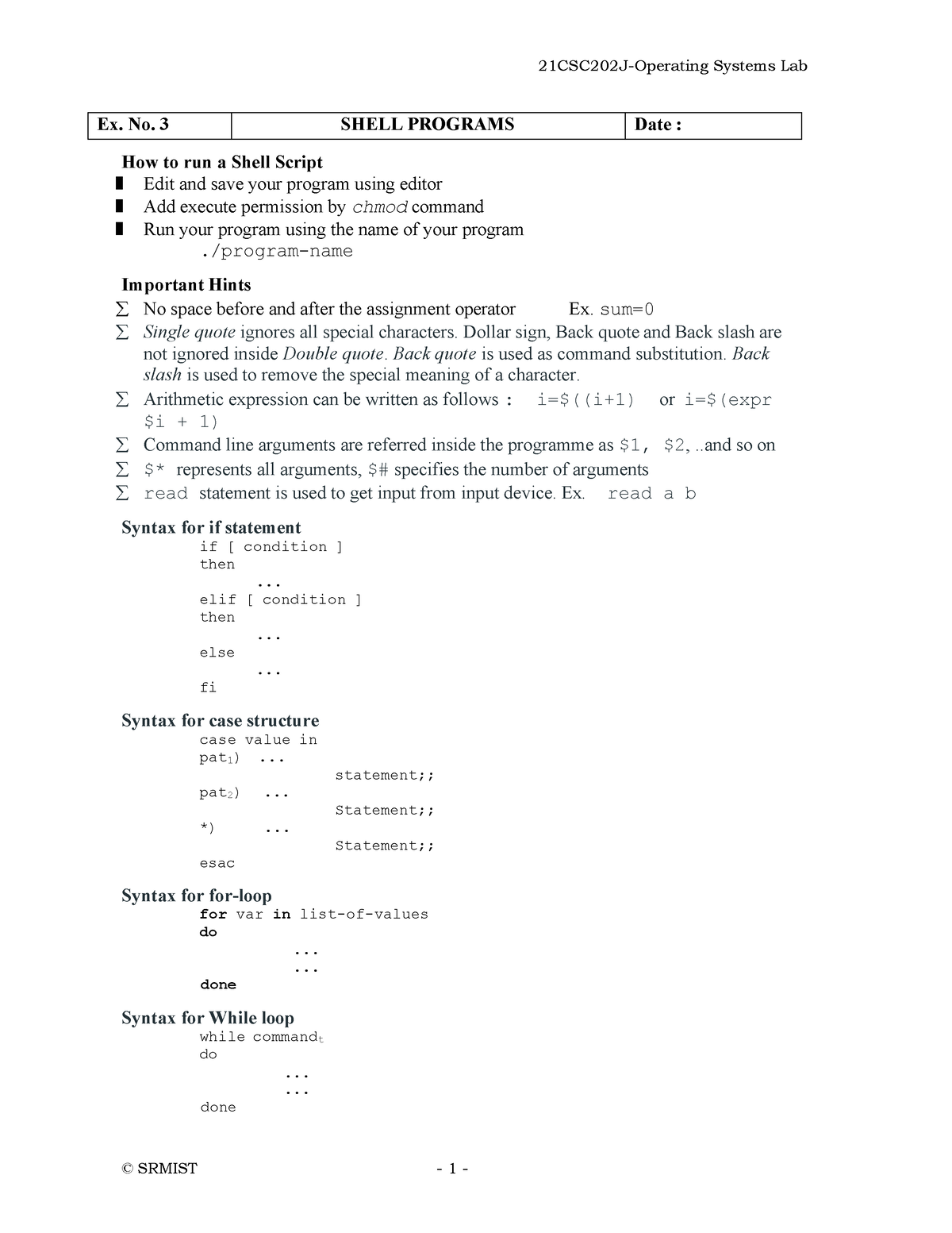 Ex - Nil - 21CSC202J-Operating Systems Lab © SRMIST - 1 - Ex. No. 3 ...