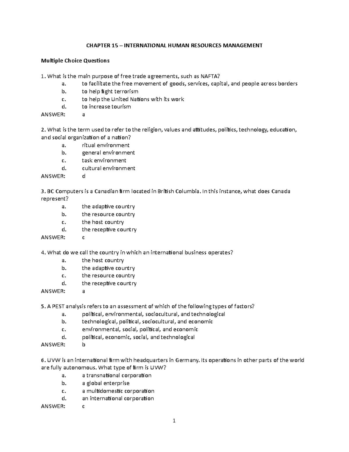 Chapter 15 International Human Resources Management CHAPTER 15