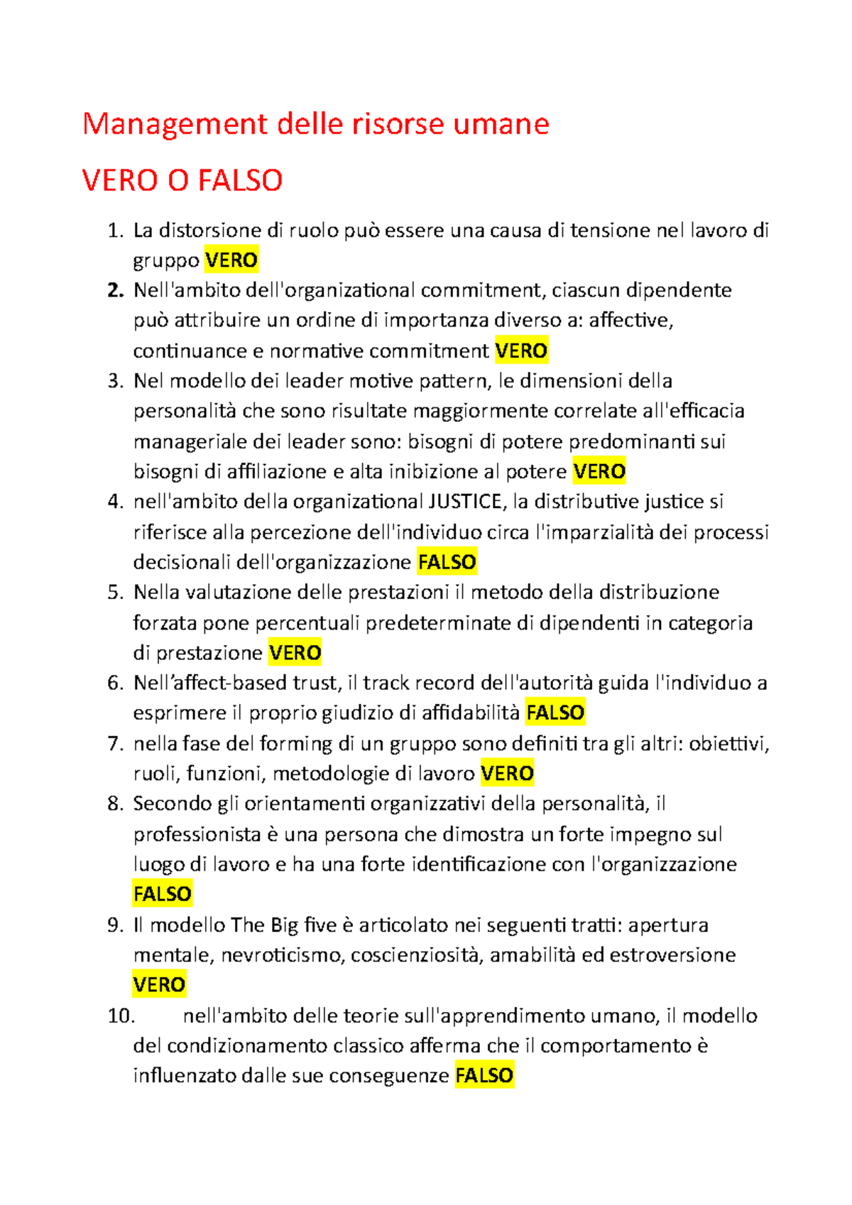 Hr Vero O Falso Domande Di Esame Management Delle Risorse Umane Vero O Falso La Distorsione