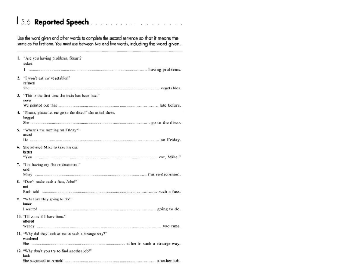 English File Intermediate Test Unit 6 Vocabulary organizer reported speech - CAE - Studocu