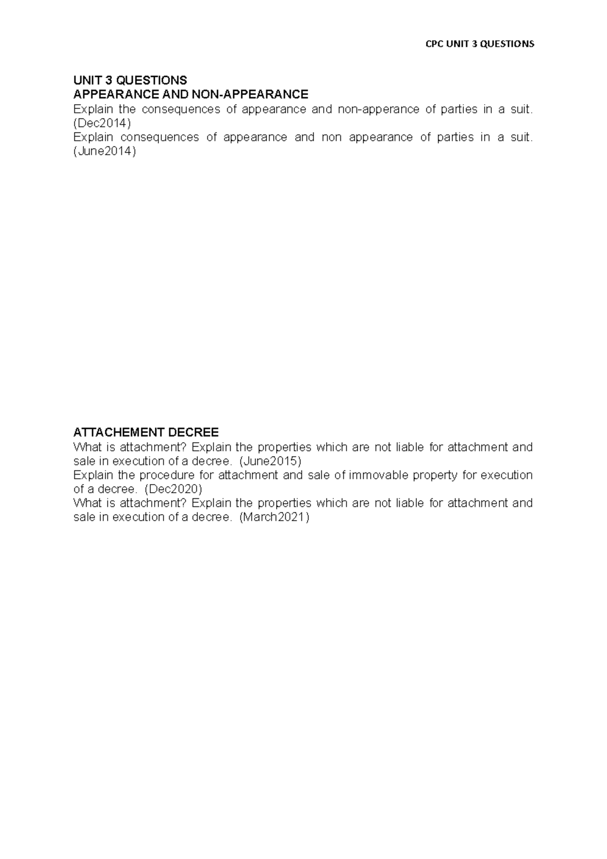 CPC UNIT 3 Q Papers UNIT 3 QUESTIONS APPEARANCE AND NONAPPEARANCE