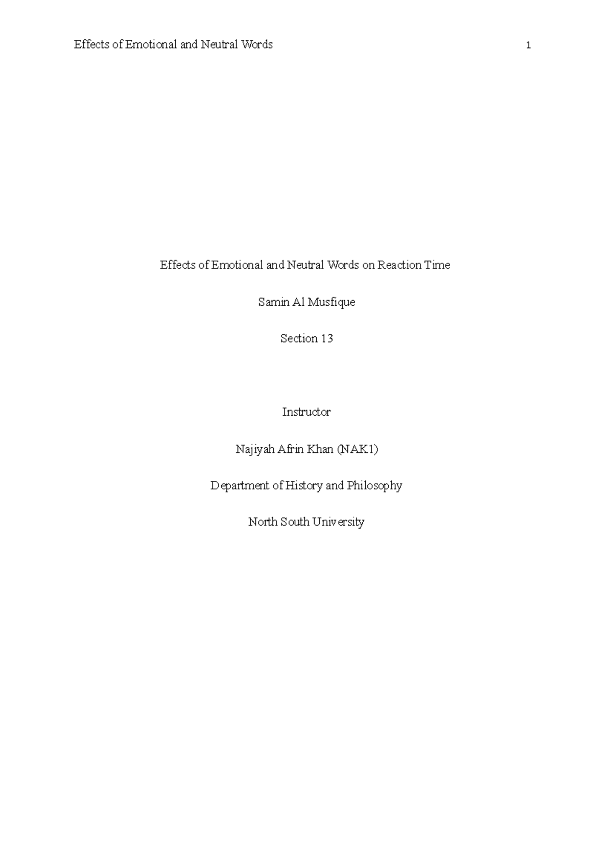 PSY lab 101 report - Effects of Emotional and Neutral Words on Reaction ...