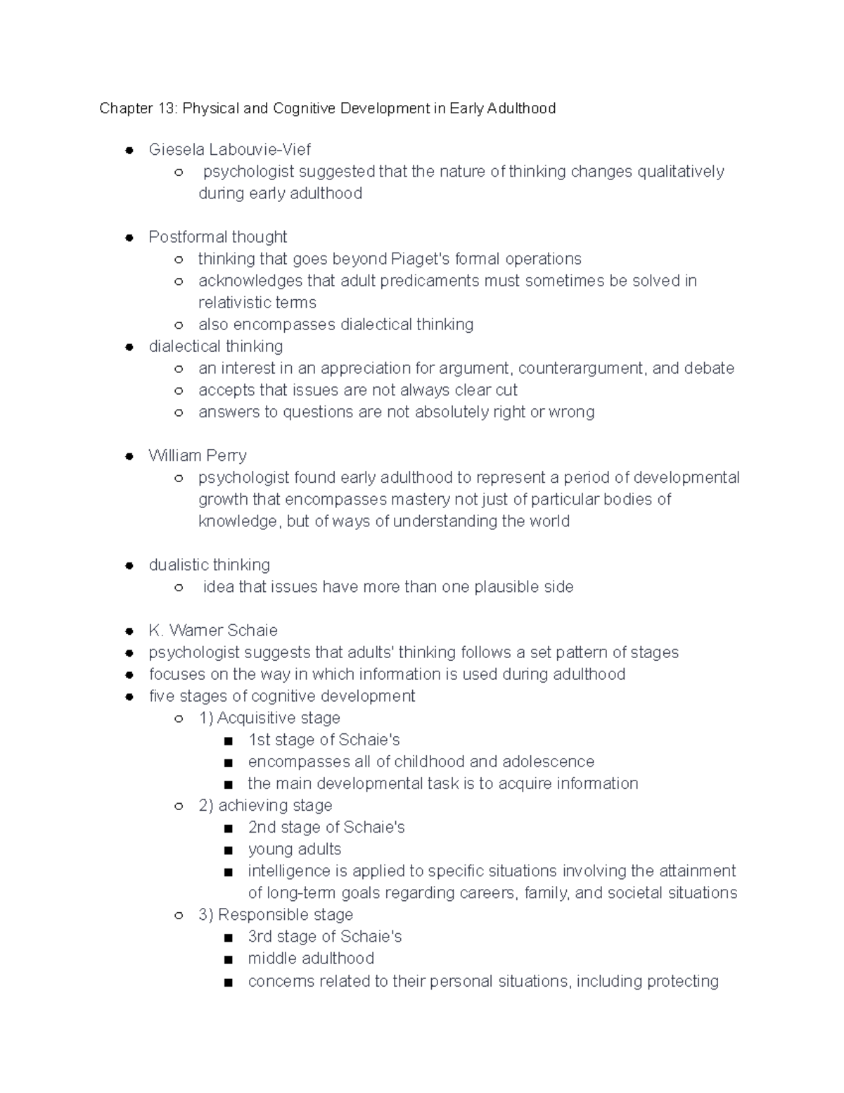 Developmental Psychology Chapter 13 Early Adult Cognitive