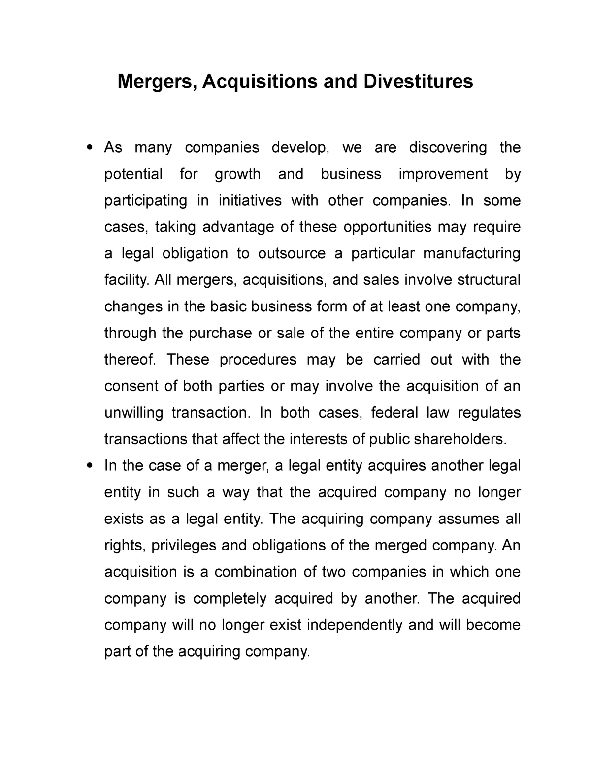 dissertation topics in mergers and acquisitions