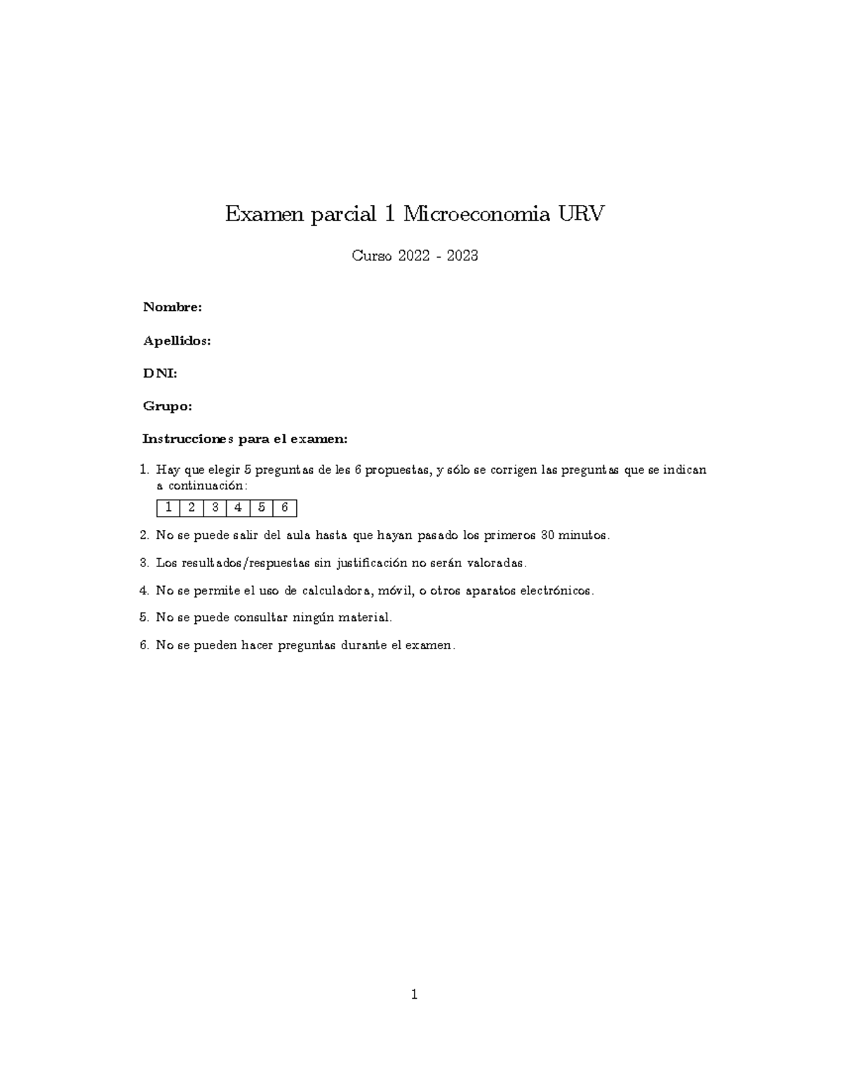 Examen-parcial 1 2022-23 - Examen Parcial 1 Microeconomia URV Curso ...