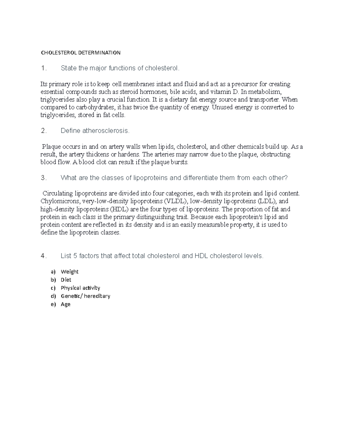 determination of cholesterol (laboratory) - CHOLESTEROL DETERMINATION ...