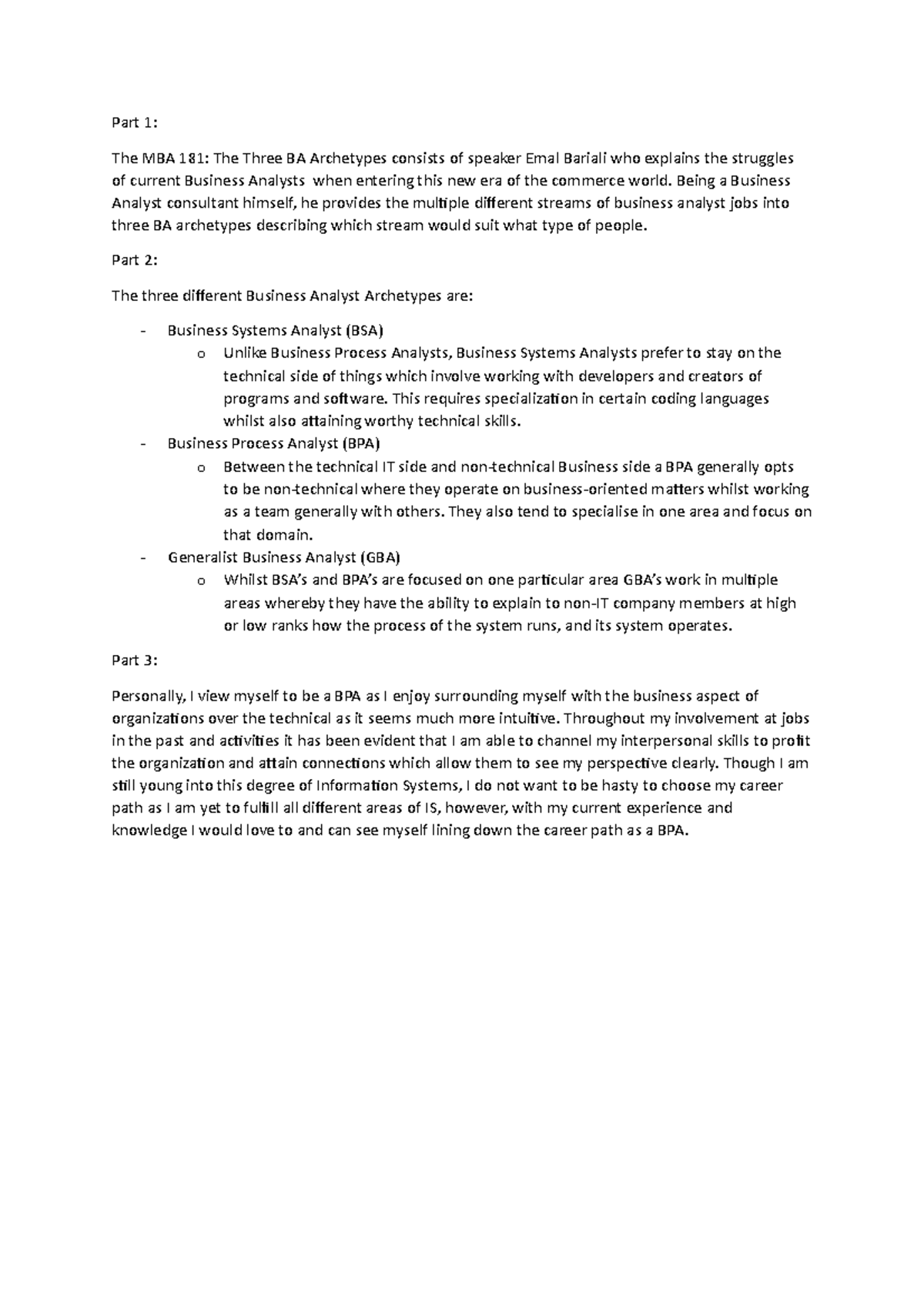 Week 1 HW - Tutorial Handout Work - Part 1: The MBA 181: The Three BA ...