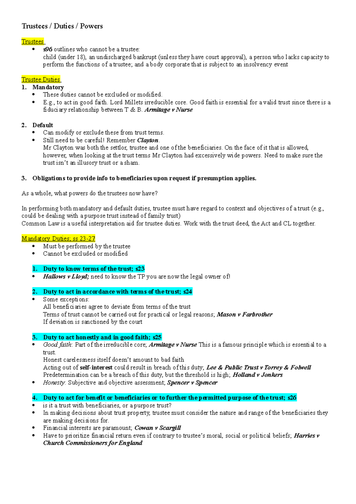 4. Trustee Duties - Trustees / Duties / Powers Trustees s96 outlines ...