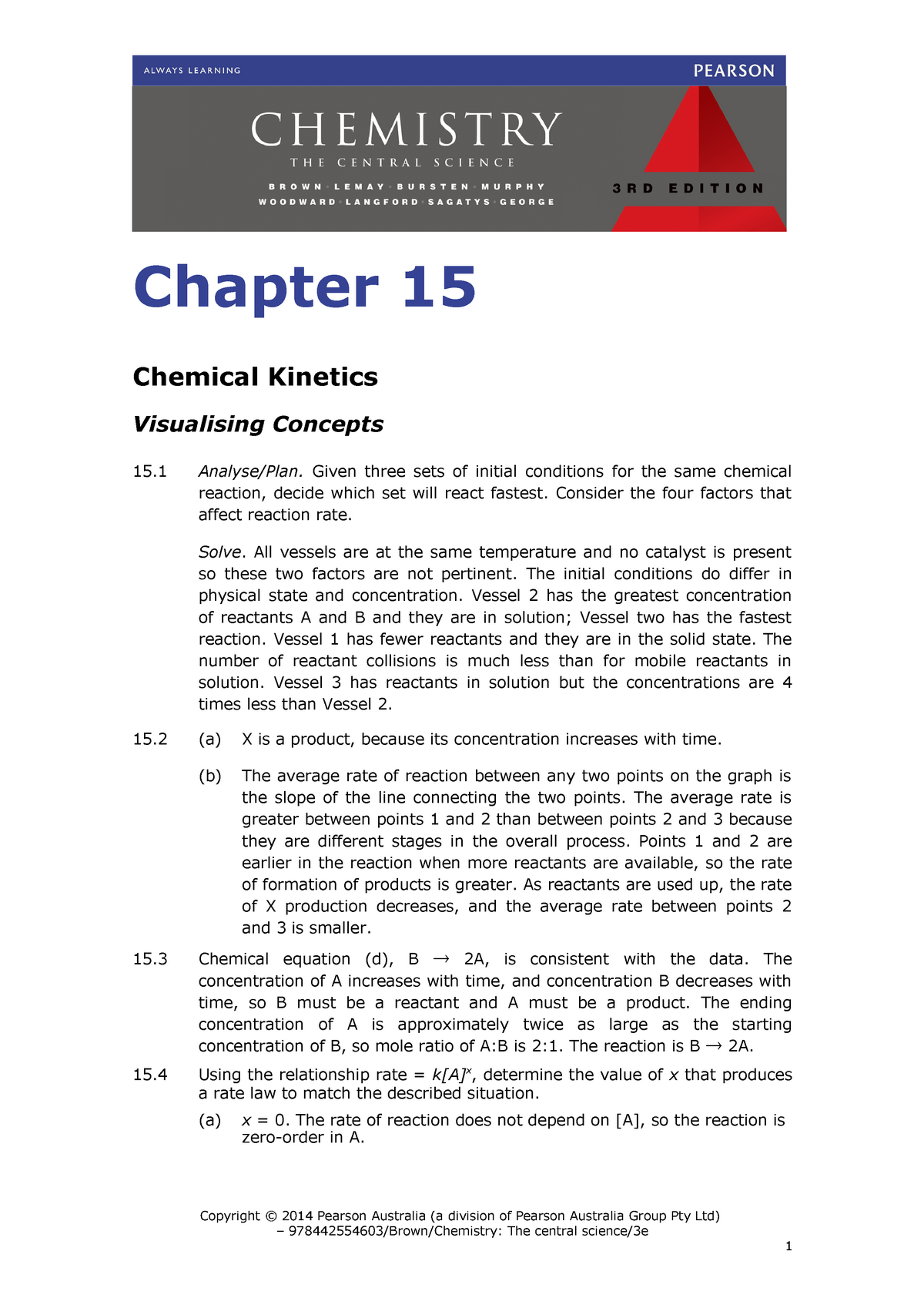 Ch15 SM brown chemistry 3 - Chapter 15 Chemical Kinetics Visualising ...