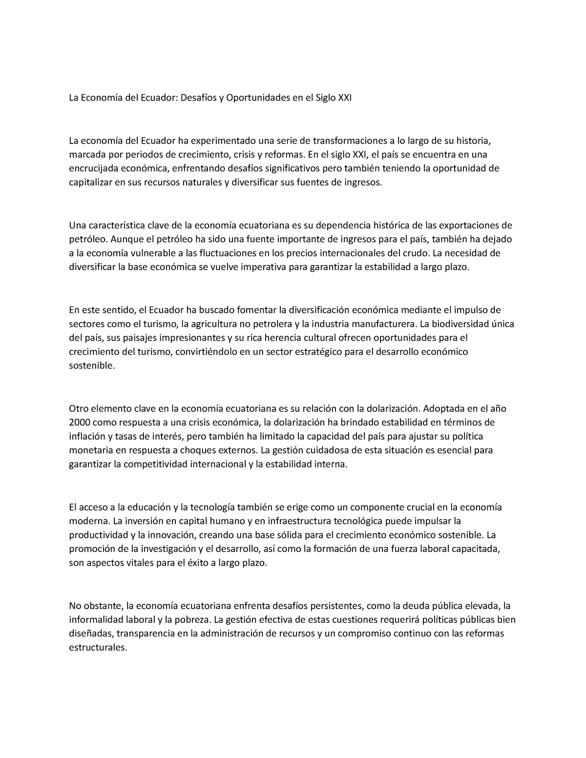 La Economía Del Ecuador - La Economía Del Ecuador: Desafíos Y ...