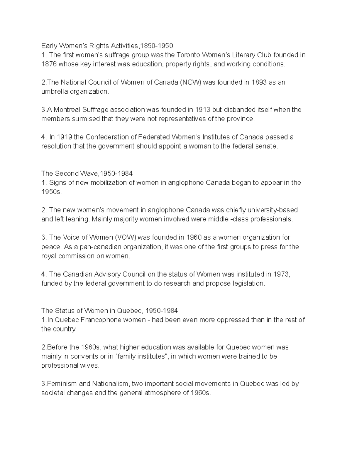 Early Women’s Rights in Canada Early Women’s Rights Activities,1850