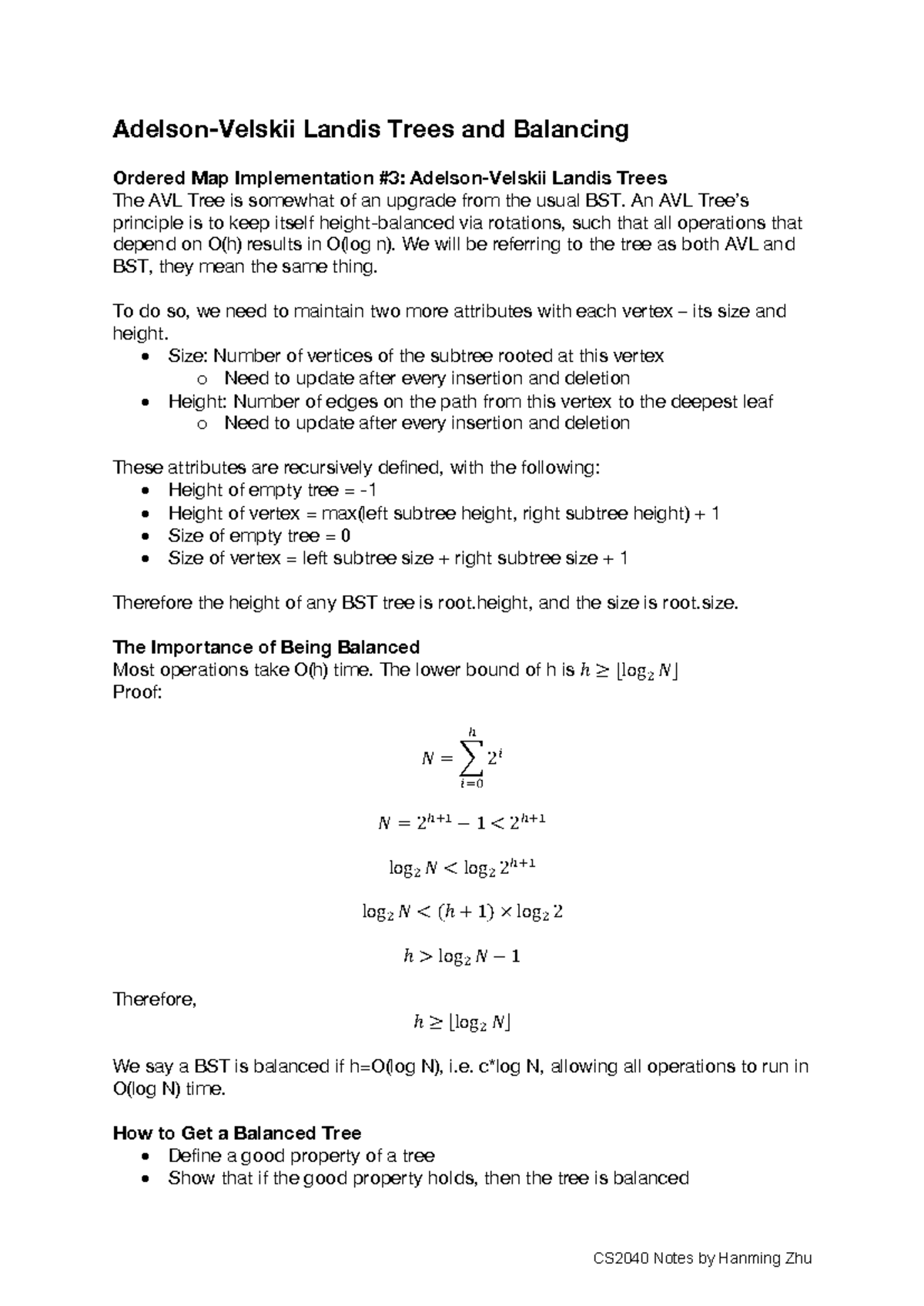 9 - AVL Trees and Balancing - Adelson-Velskii Landis Trees and ...