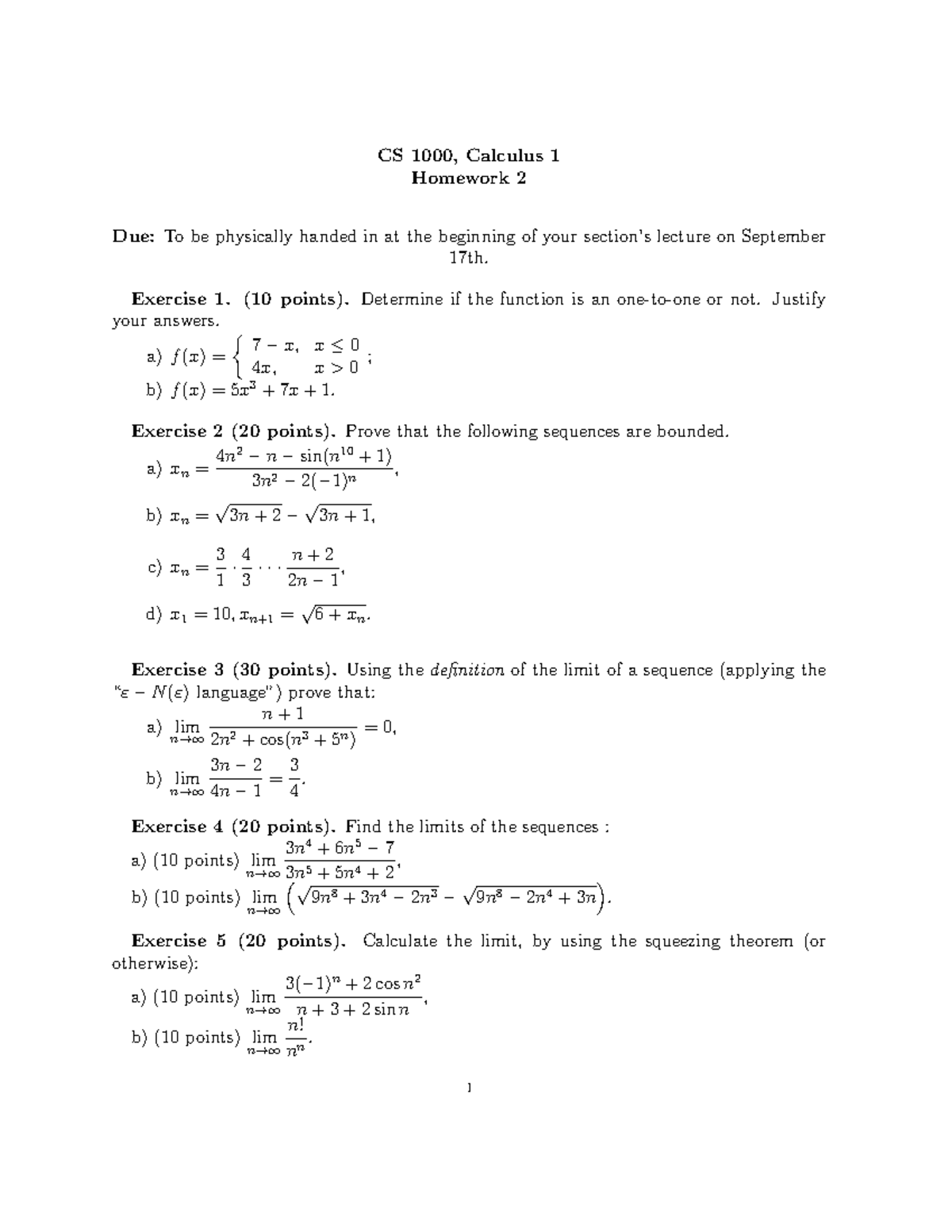 HW02 - ... - CS 1000, Calculus 1 Homework 2 Due: To be physically ...
