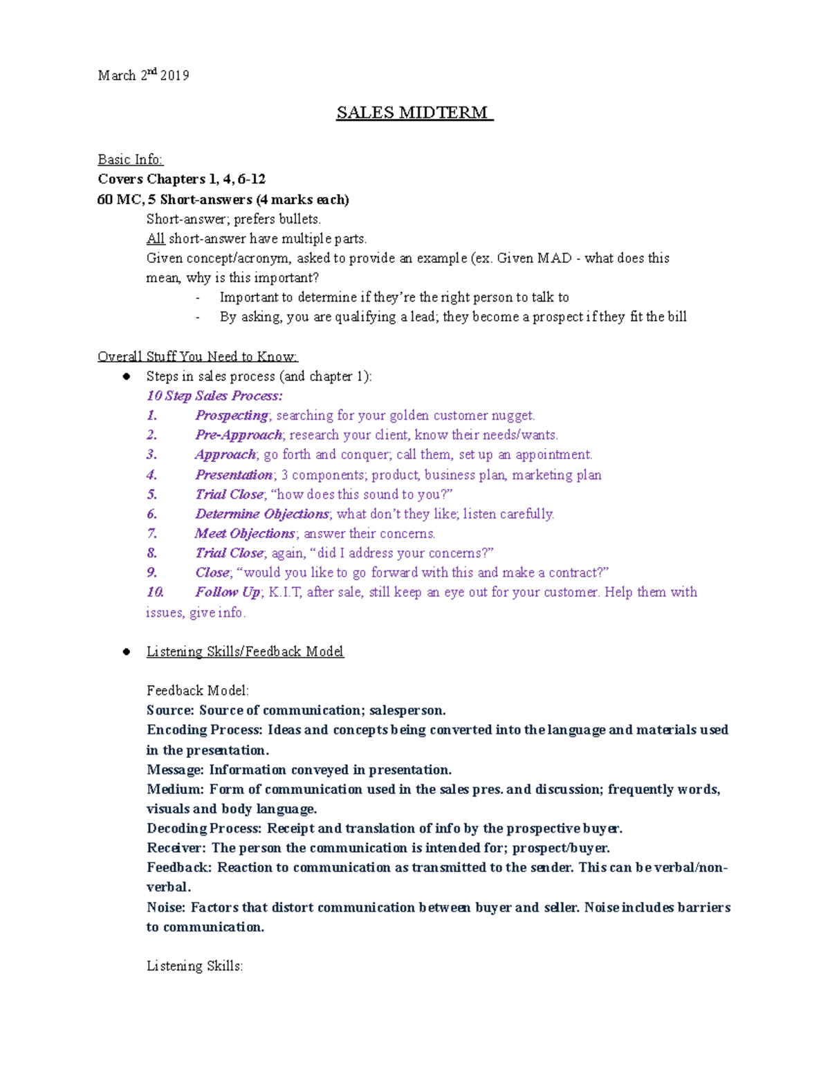 Sales Midterm - I wrote a detailed, and humorous, practical study guide ...