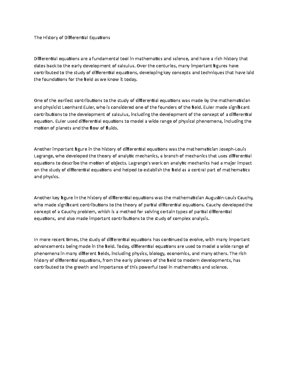 The History of Differential Equations The History of Differential